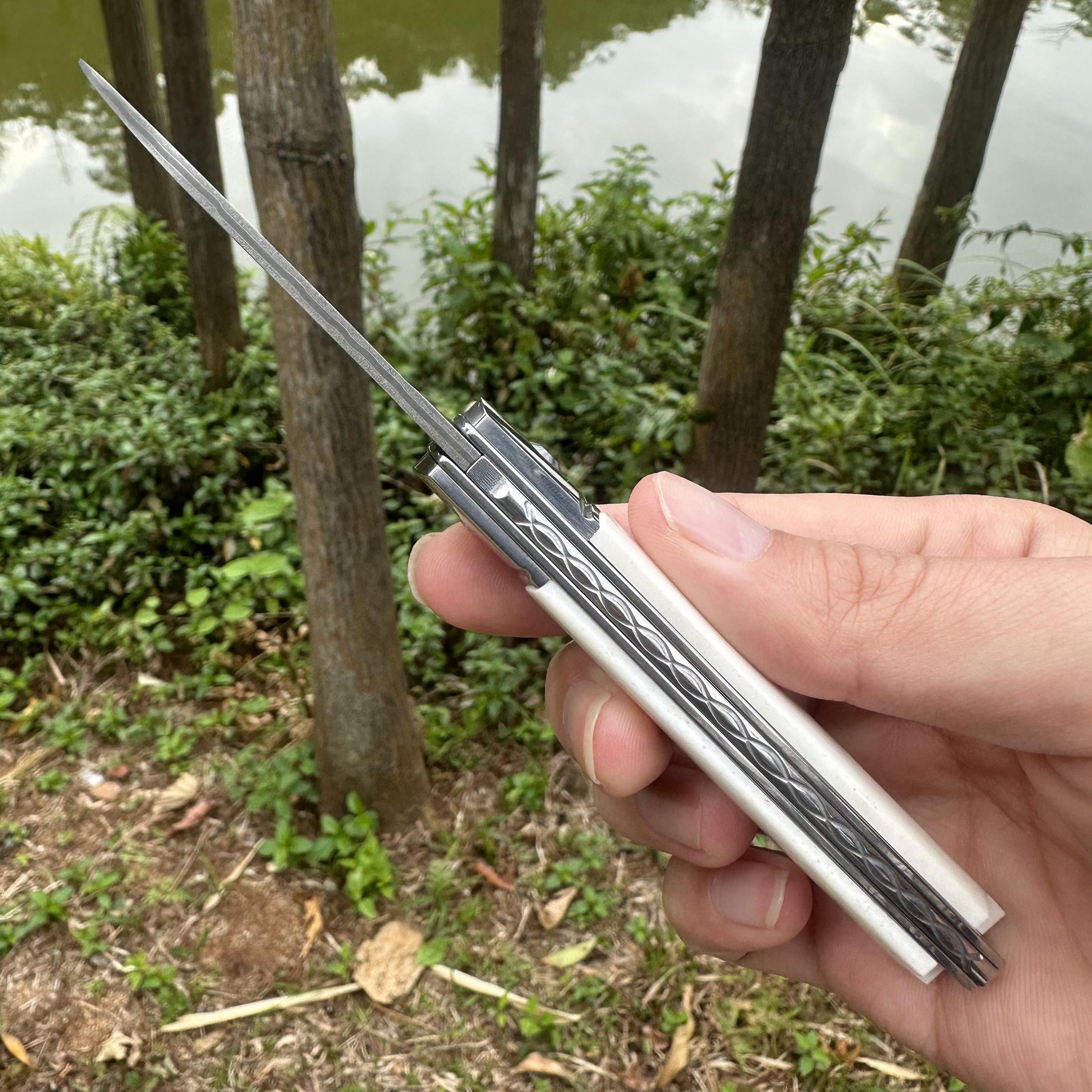 TF1043 Wootz Steel Blade Beef Bone Handle Pocket Knife