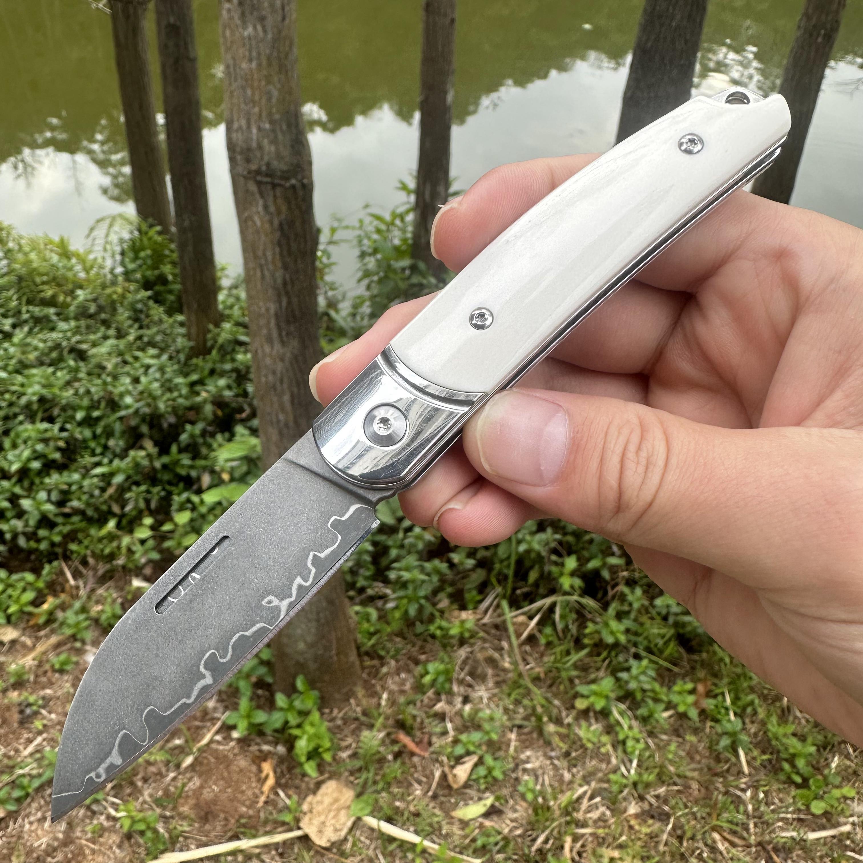 TF1043 Wootz Steel Blade Beef Bone Handle Pocket Knife