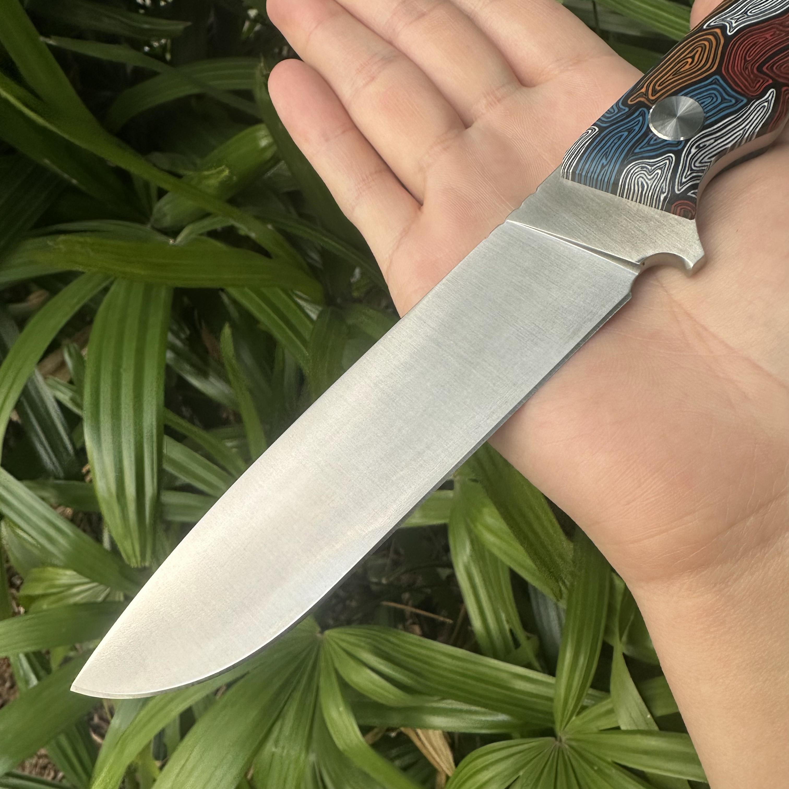 JG035 DC53 Steel Fixed Blade Knife Damascus G10 Handle Carbon Fiber Kydex Sheath