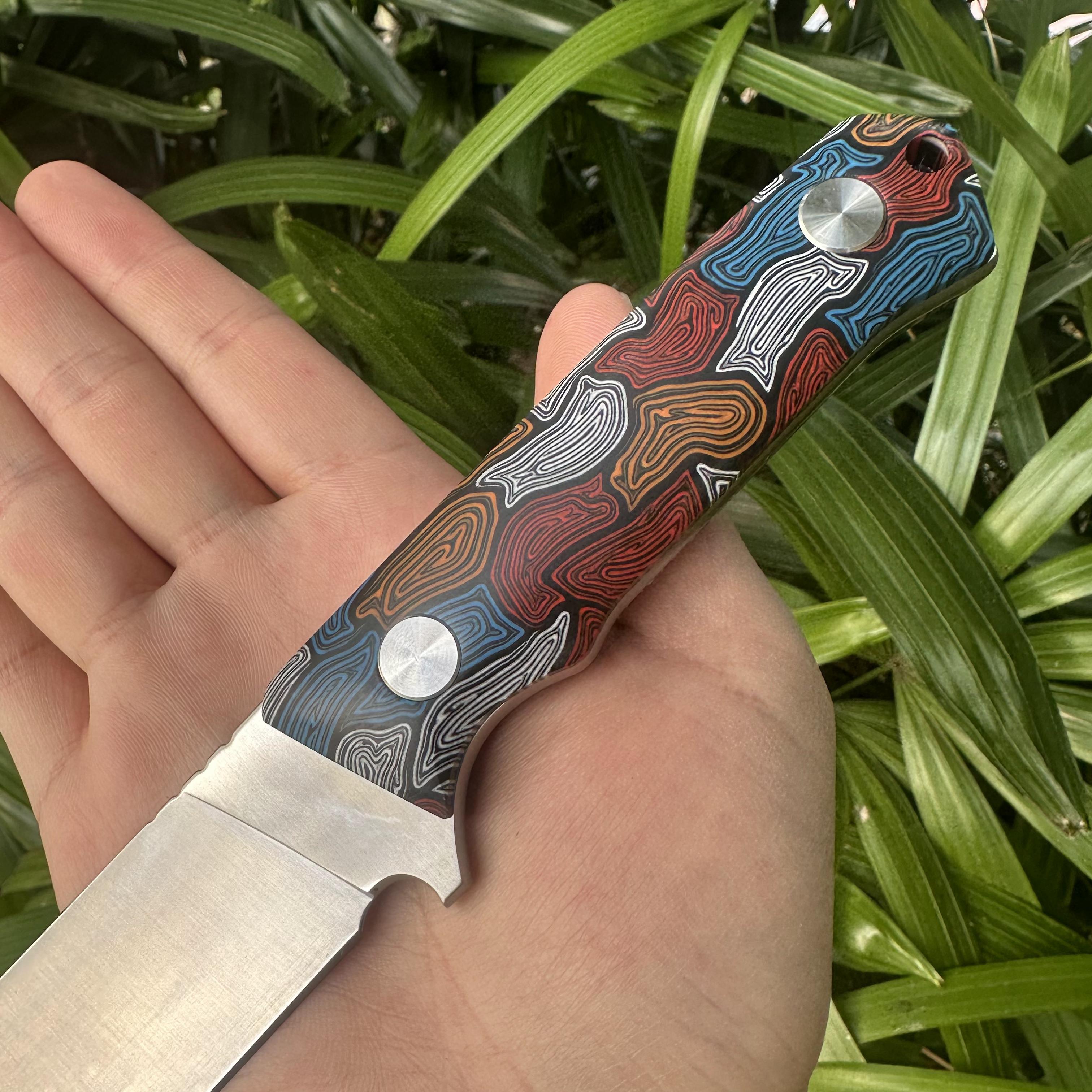 JG035 DC53 Steel Fixed Blade Knife Damascus G10 Handle Carbon Fiber Kydex Sheath