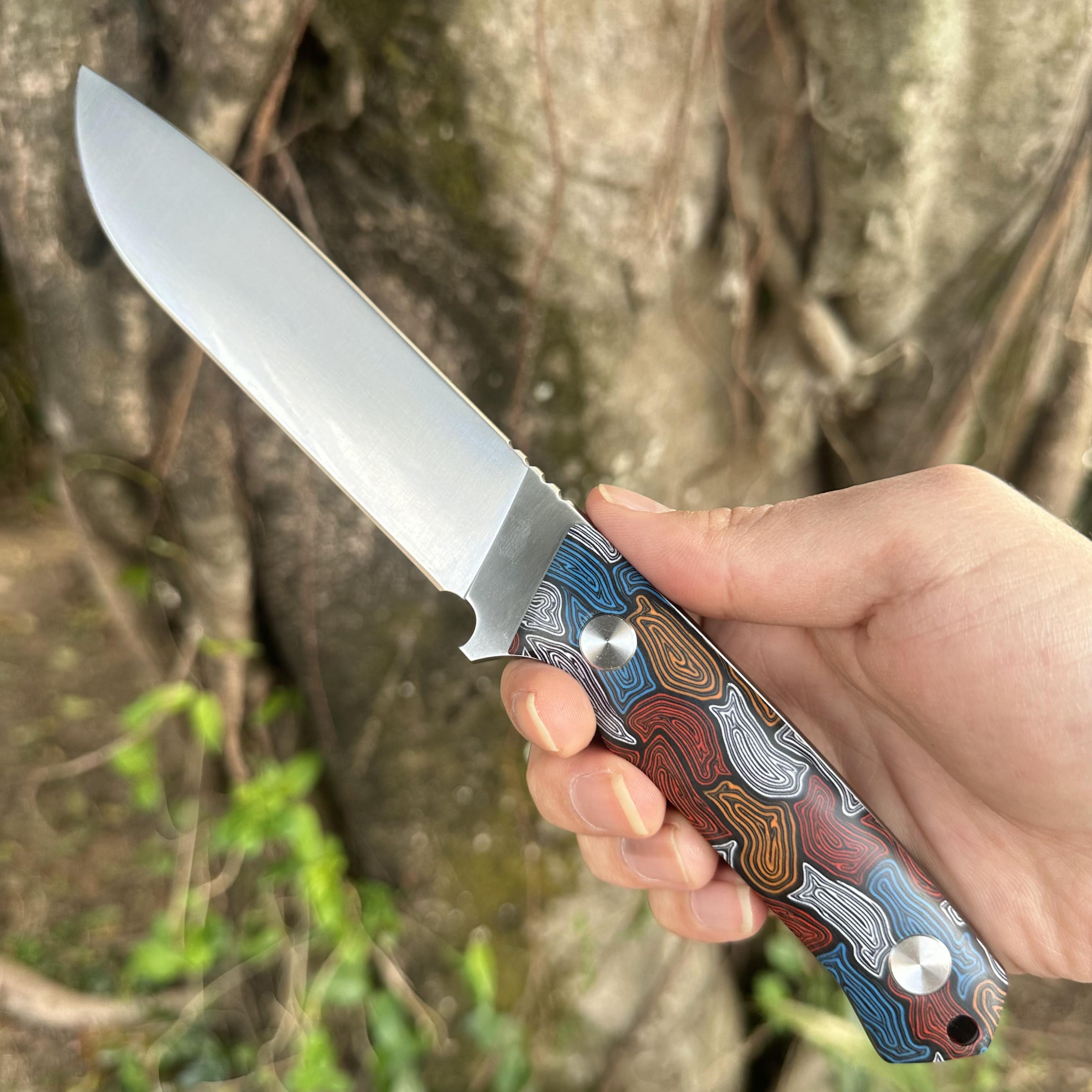 JG035 DC53 Steel Fixed Blade Knife Damascus G10 Handle Carbon Fiber Kydex Sheath