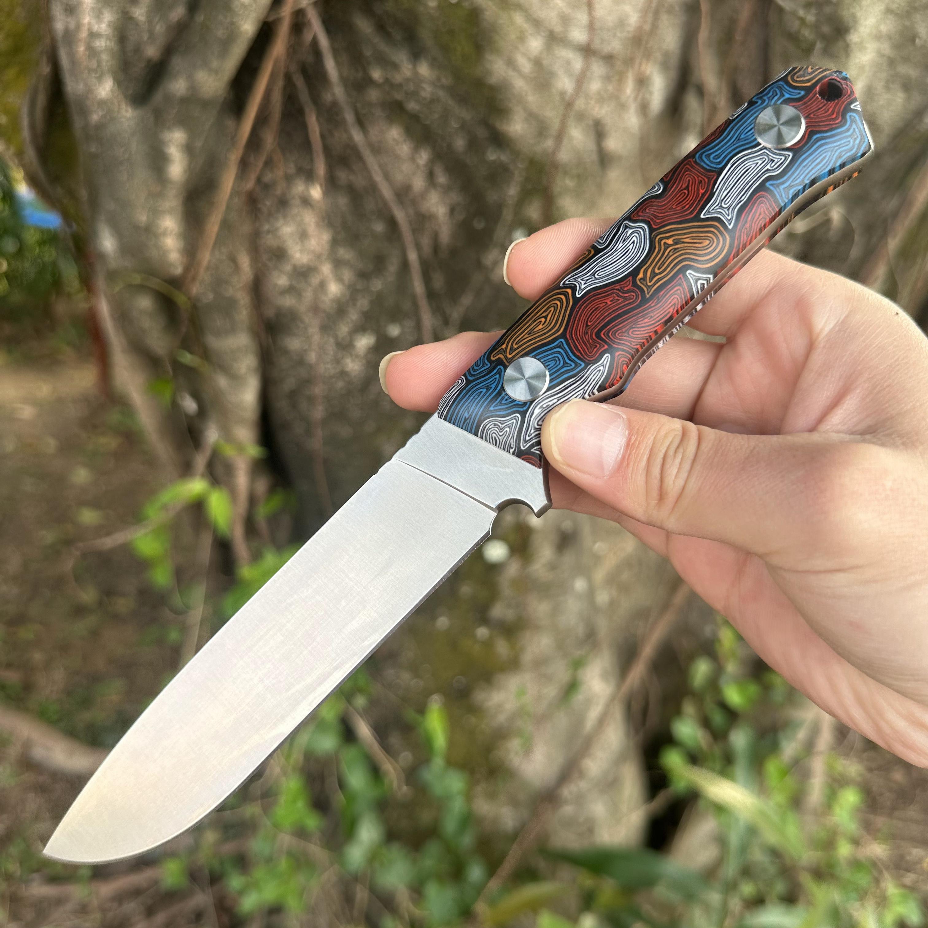 JG035 DC53 Steel Fixed Blade Knife Damascus G10 Handle Carbon Fiber Kydex Sheath