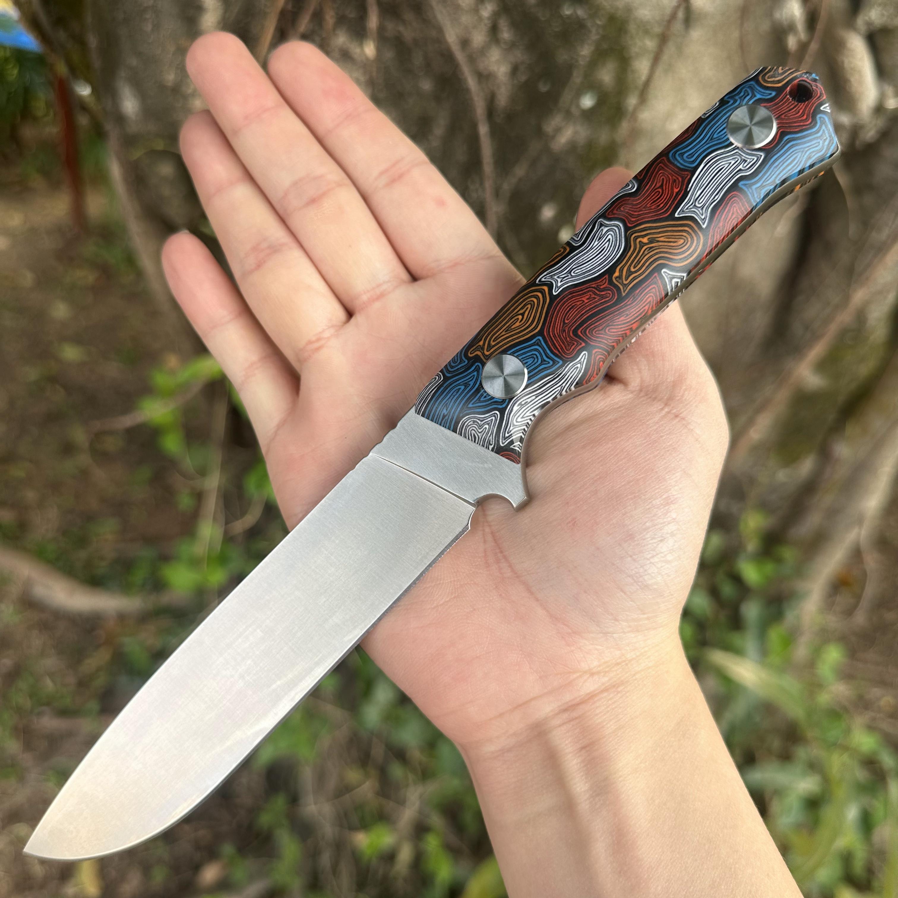 JG035 DC53 Steel Fixed Blade Knife Damascus G10 Handle Carbon Fiber Kydex Sheath