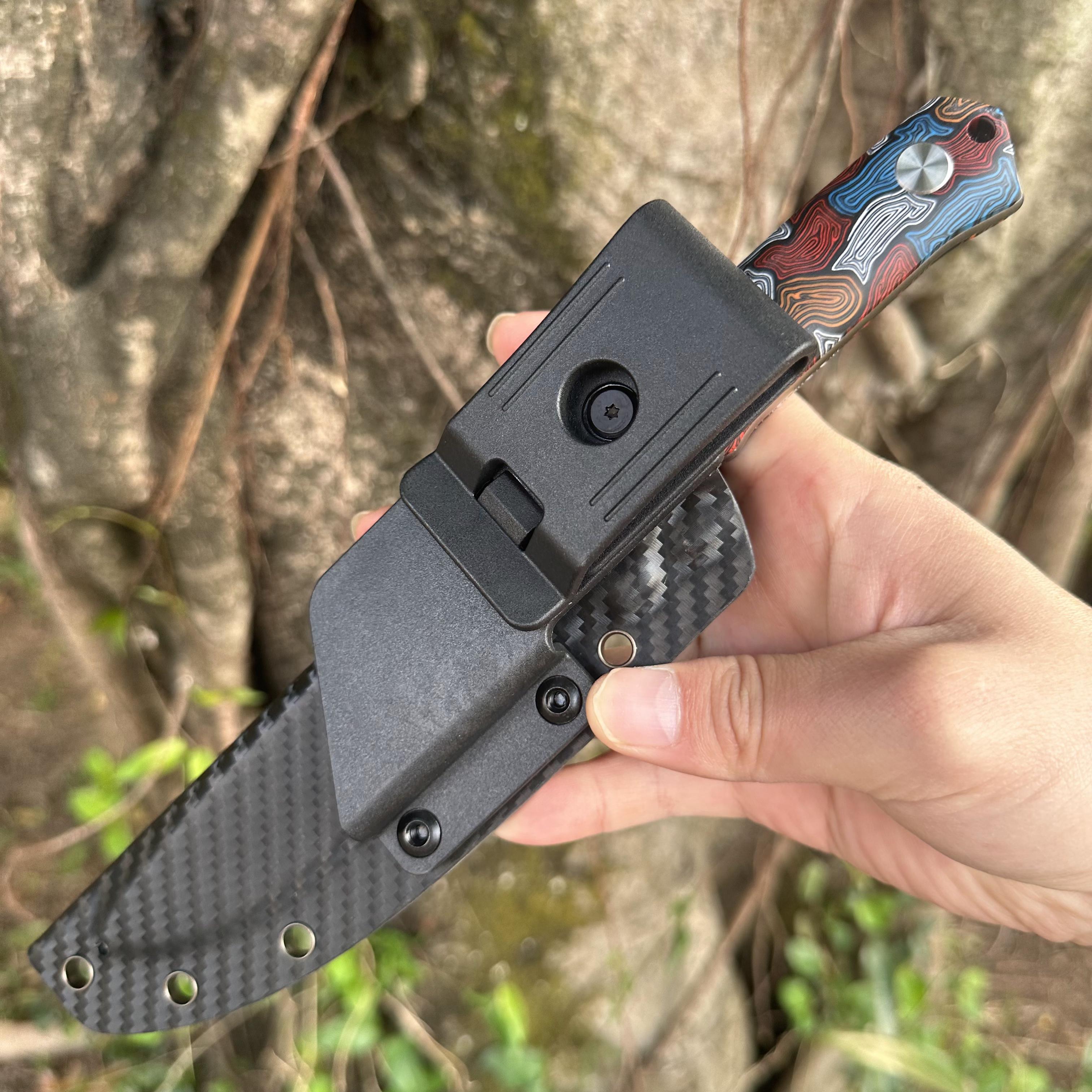 JG035 DC53 Steel Fixed Blade Knife Damascus G10 Handle Carbon Fiber Kydex Sheath