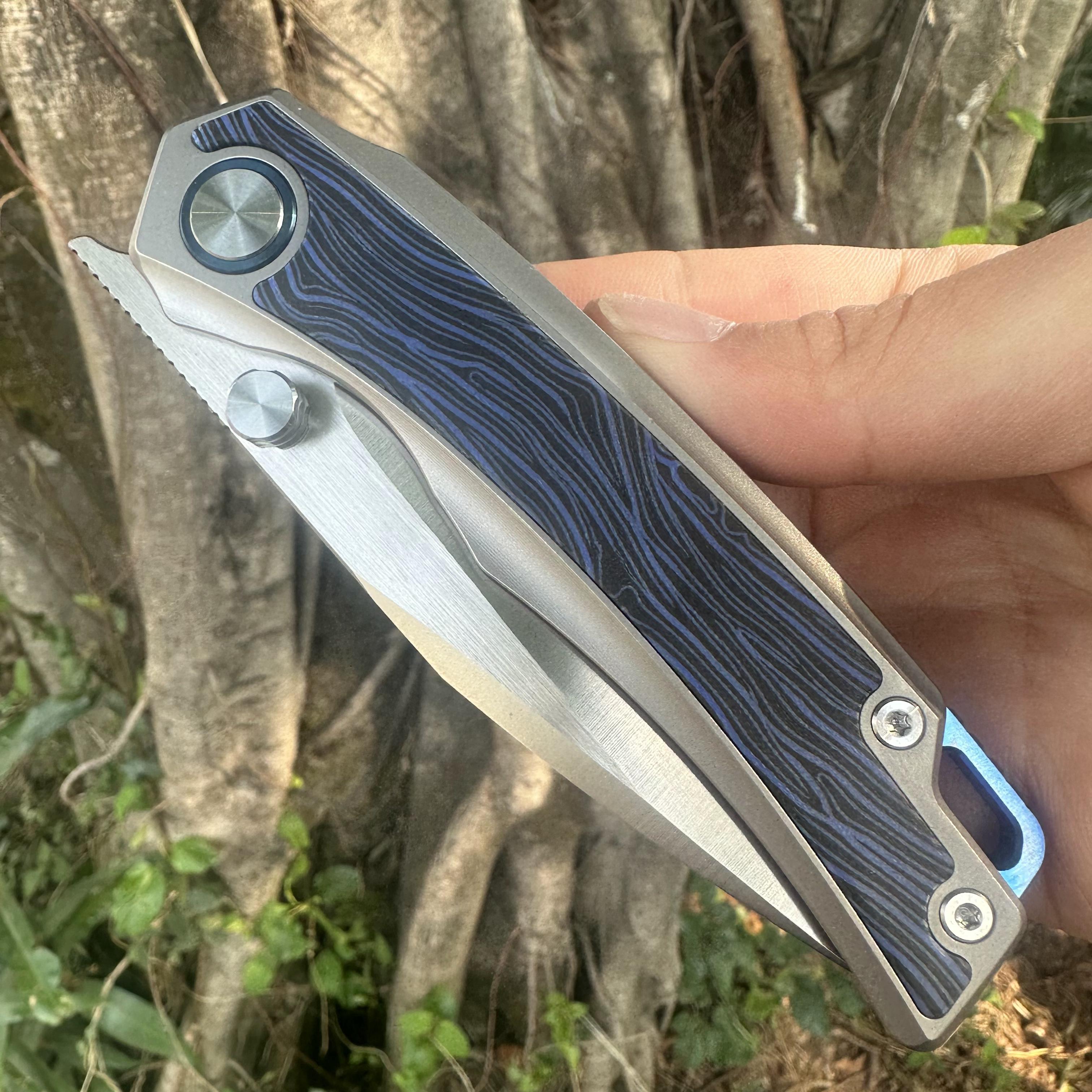 JG037 S60V Blade Titanium Alloy Handle Pocket Knife Liner Lock