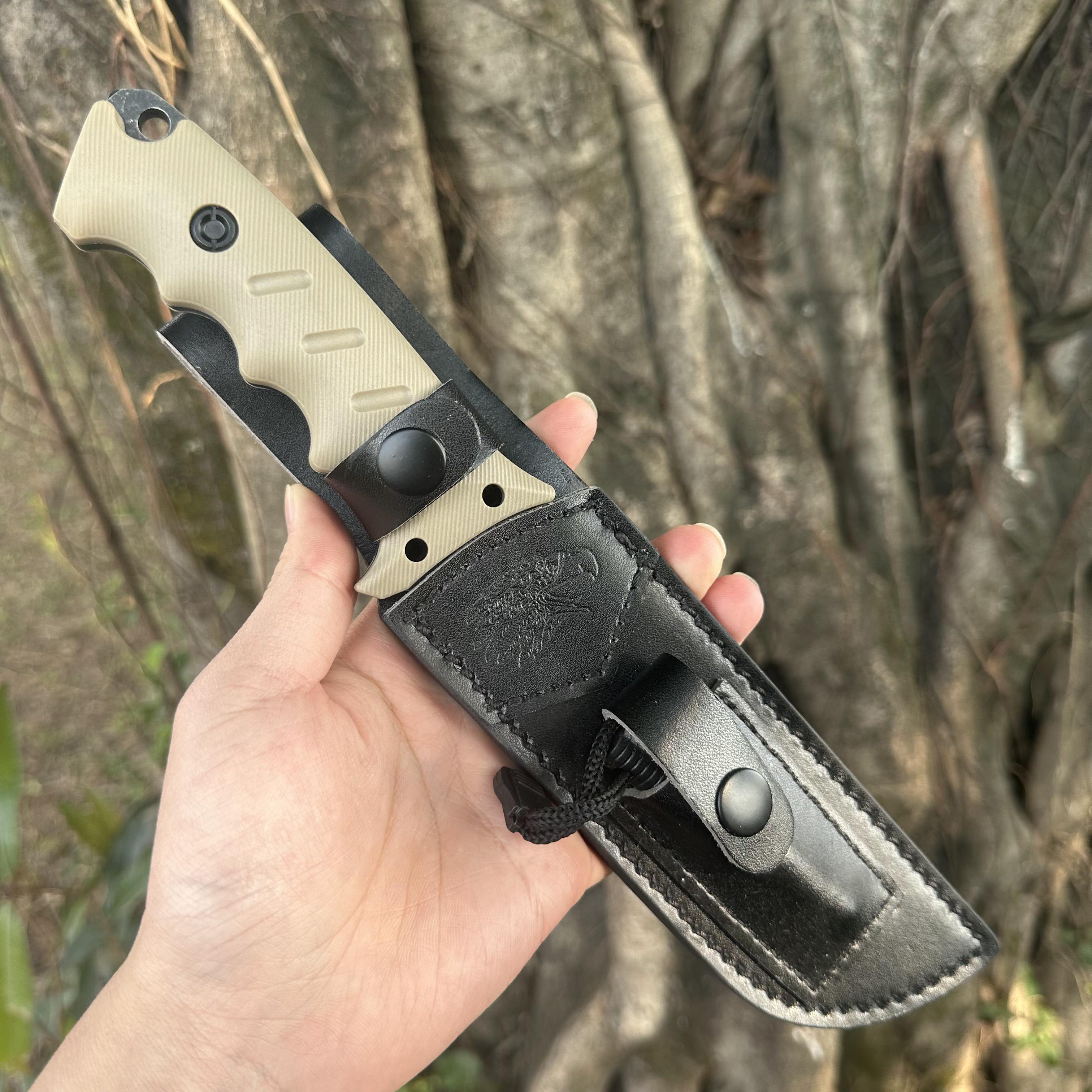 JG042 D2 Blade Knife ABS Handle Leather Sheath Fire Stick