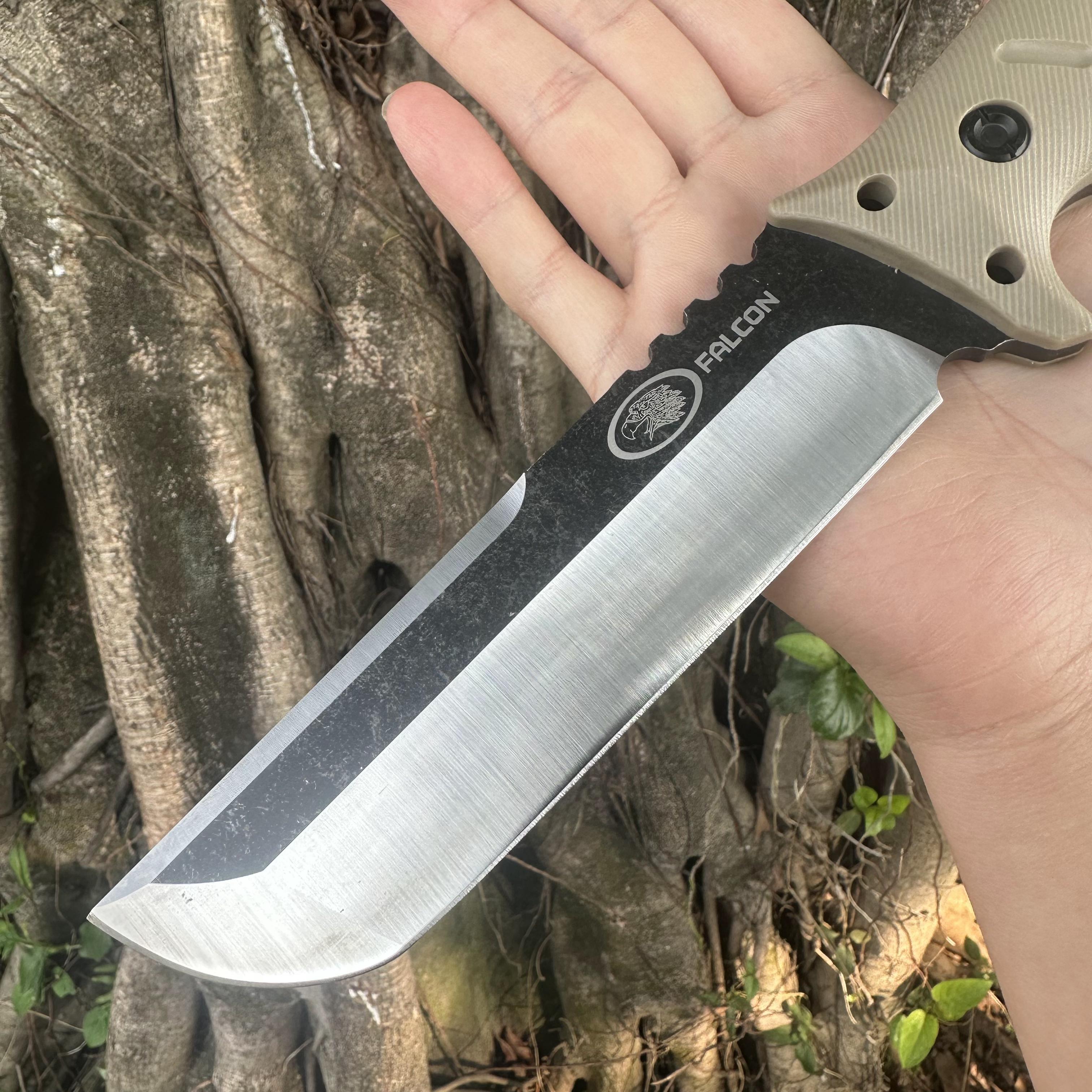 JG042 D2 Blade Knife ABS Handle Leather Sheath Fire Stick