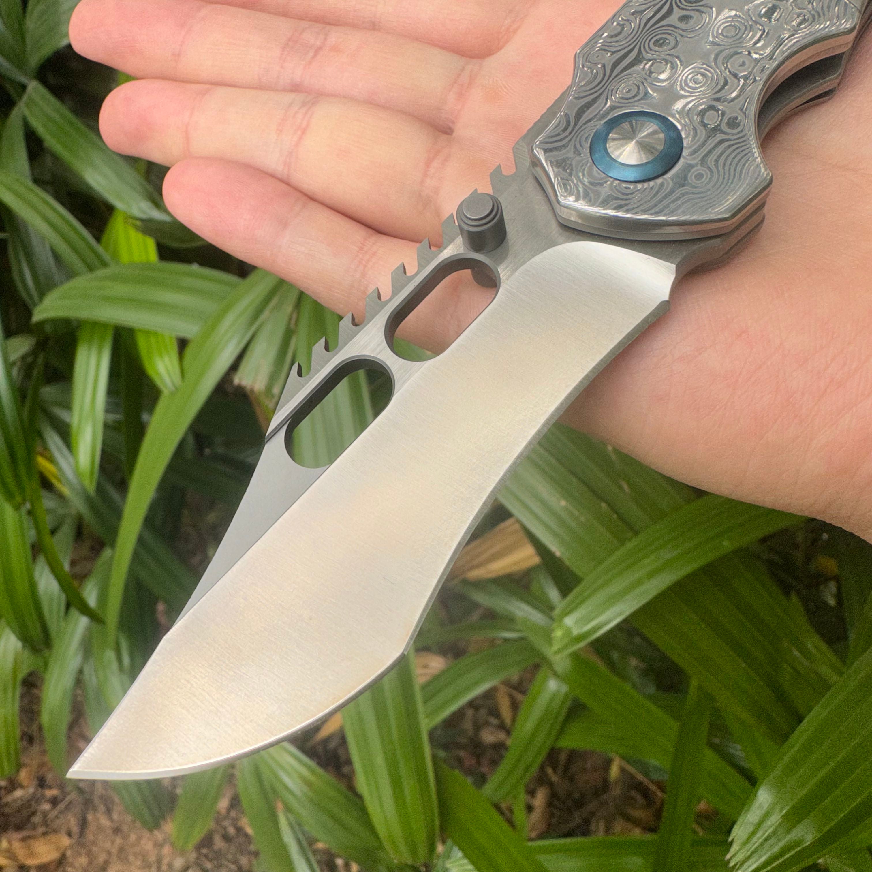 TT2031 VG10 Blade Titanium Alloy Damascus Handle Pocket Knife Frame Lock