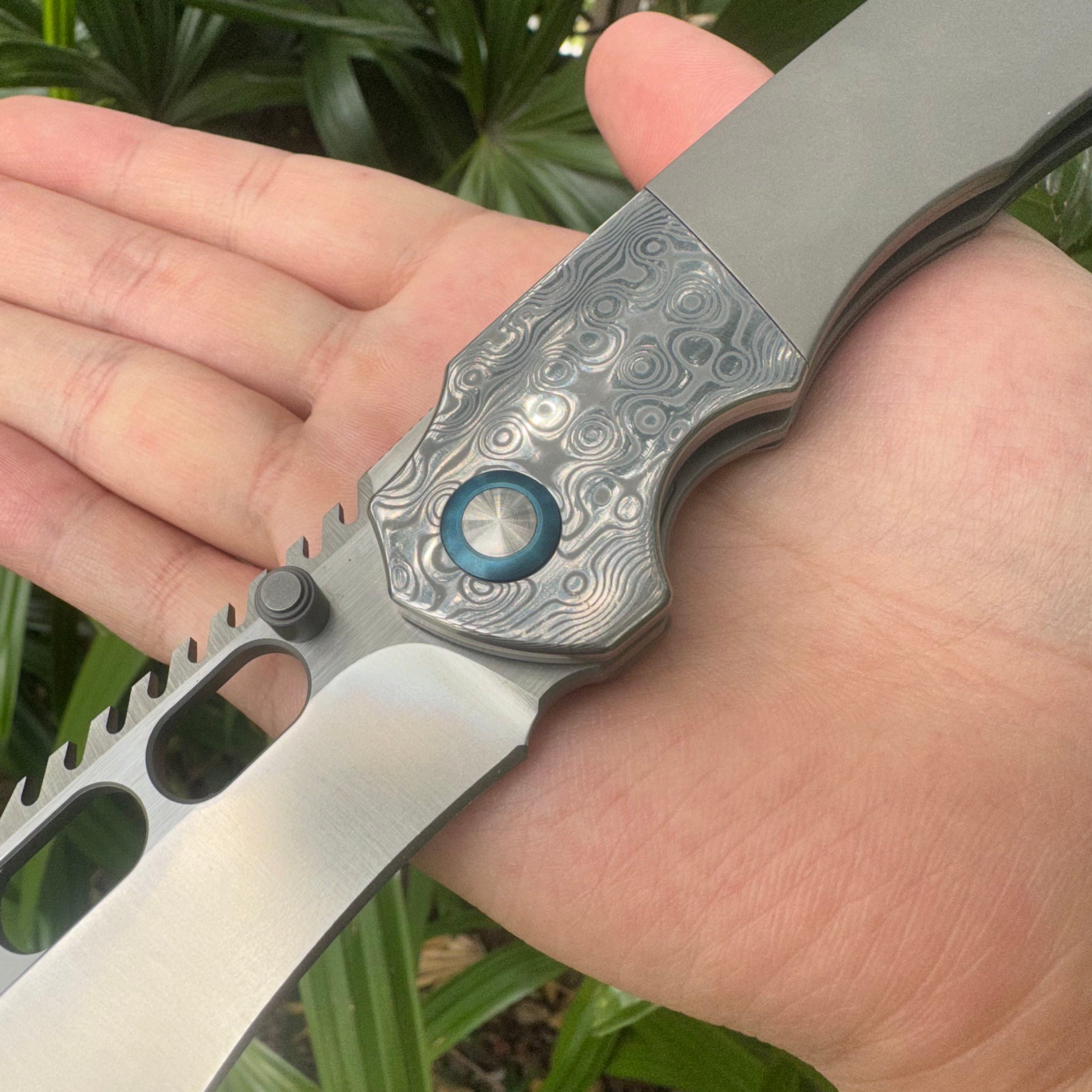 TT2031 VG10 Blade Titanium Alloy Damascus Handle Pocket Knife Frame Lock