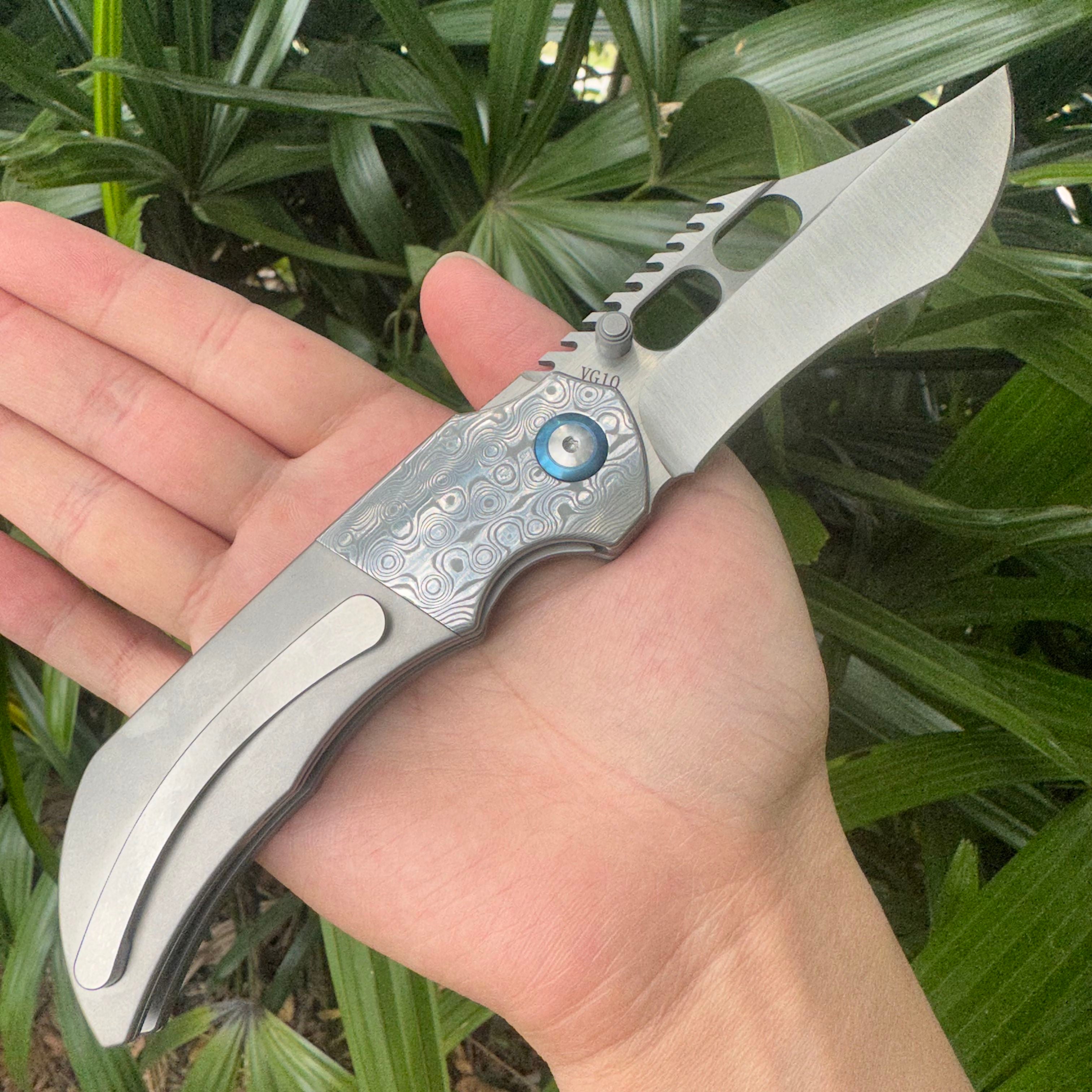 TT2031 VG10 Blade Titanium Alloy Damascus Handle Pocket Knife Frame Lock