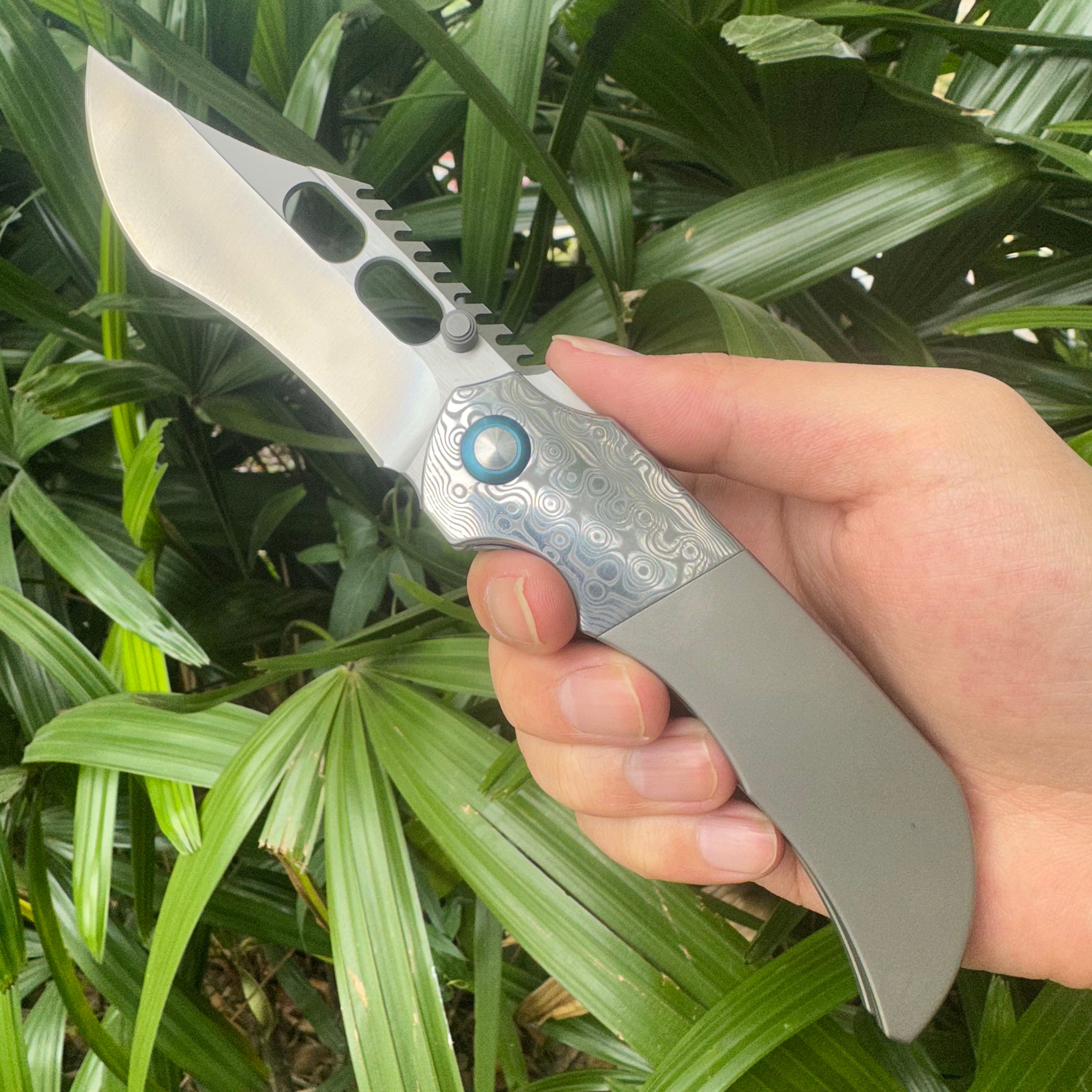 TT2031 VG10 Blade Titanium Alloy Damascus Handle Pocket Knife Frame Lock