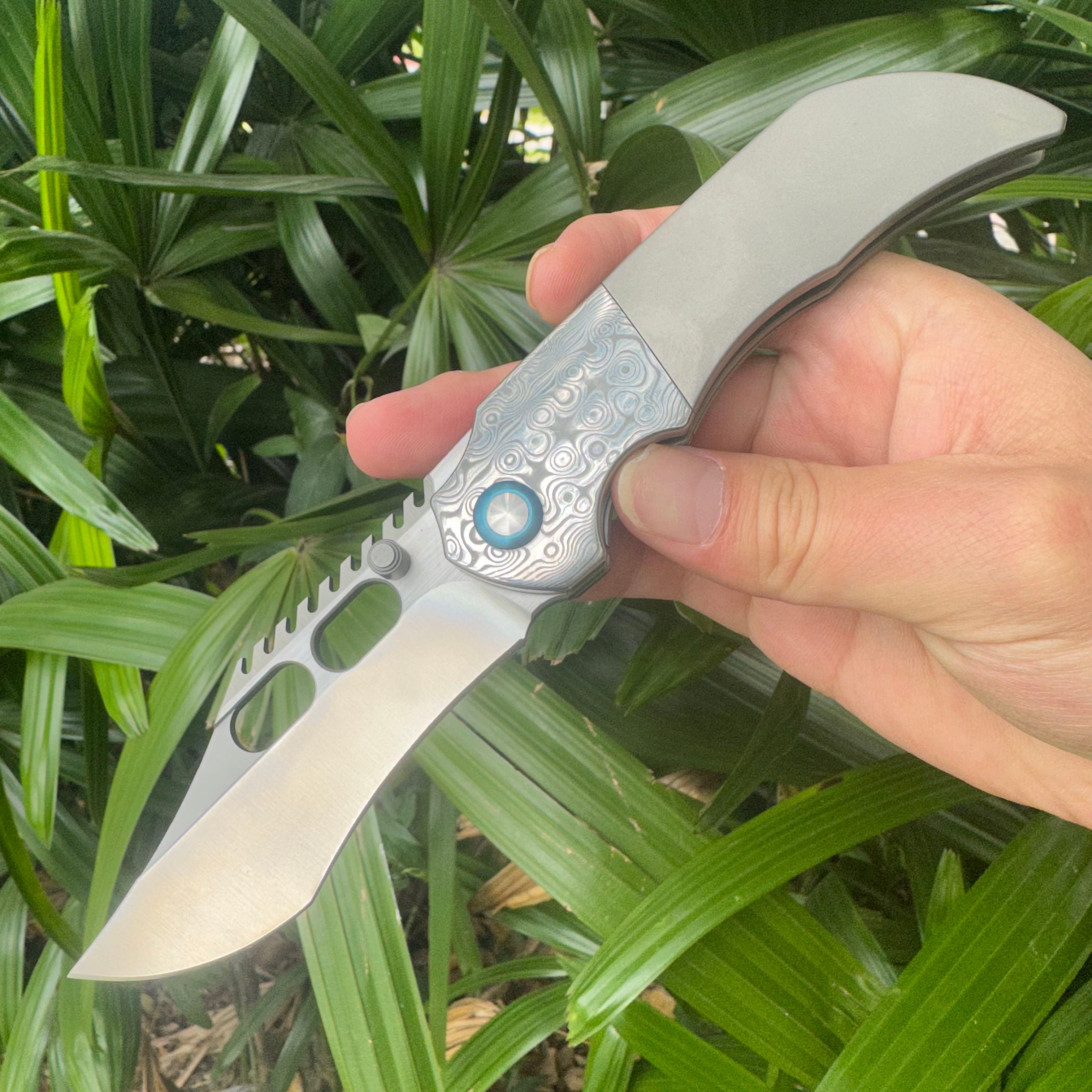 TT2031 VG10 Blade Titanium Alloy Damascus Handle Pocket Knife Frame Lock