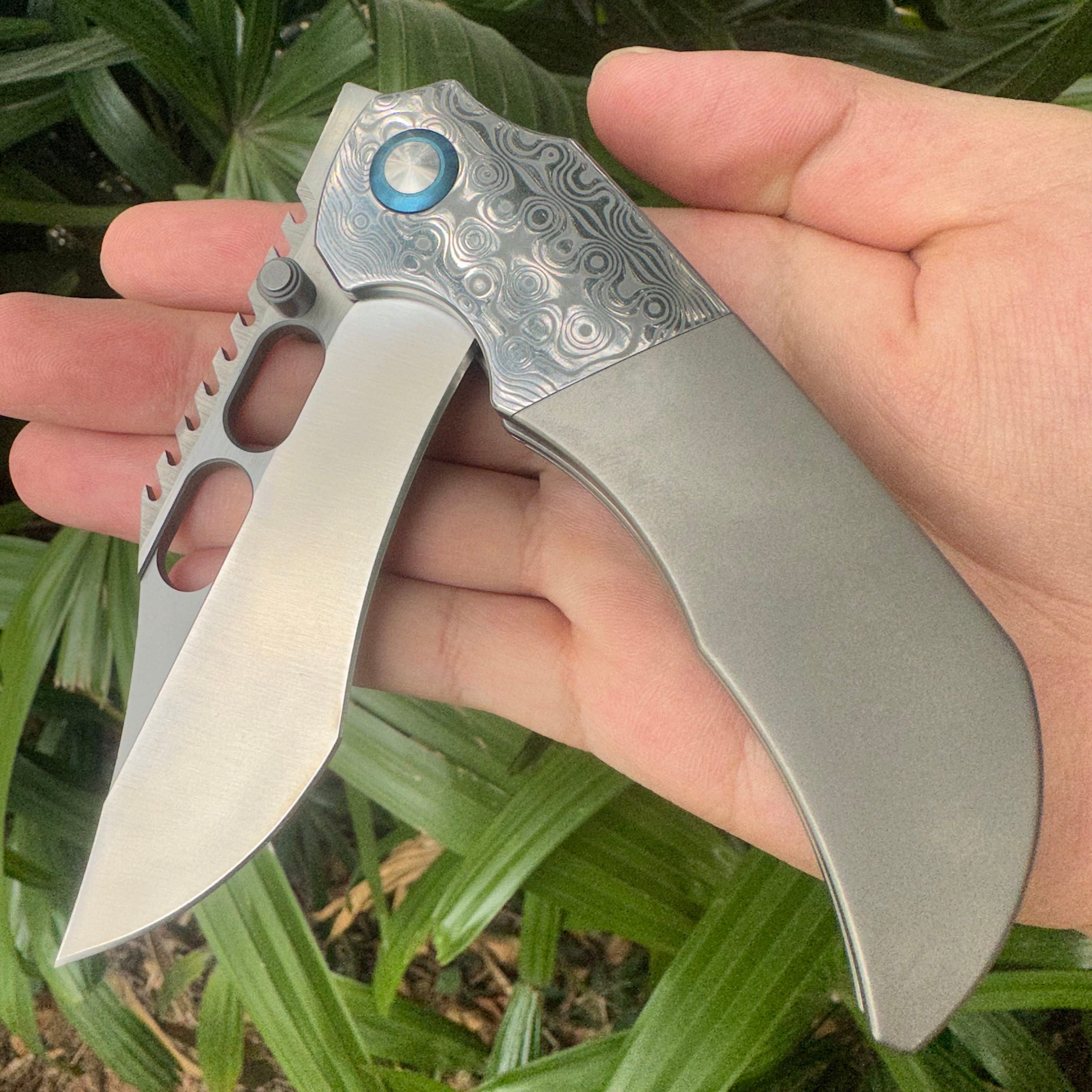 TT2031 VG10 Blade Titanium Alloy Damascus Handle Pocket Knife Frame Lock