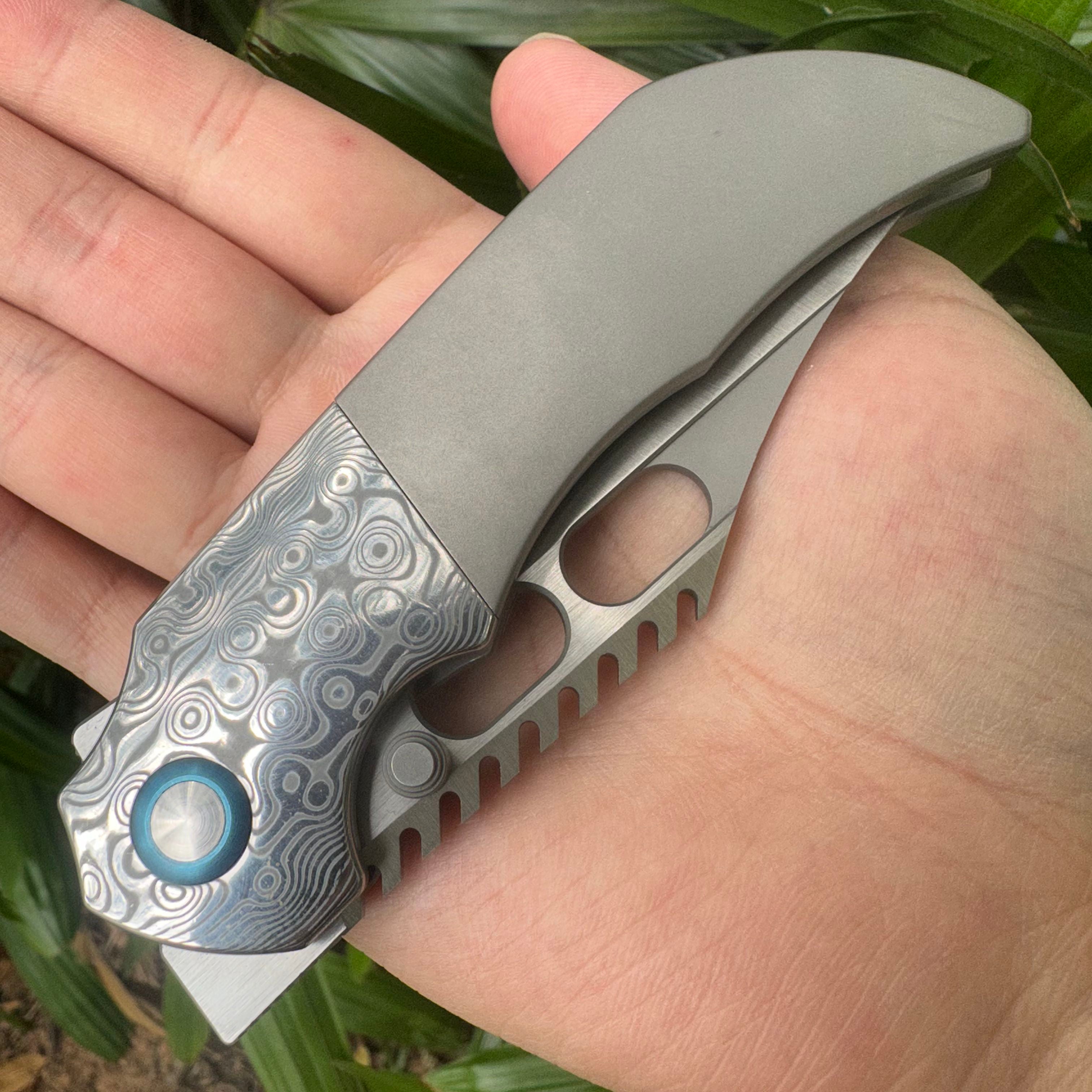 TT2031 VG10 Blade Titanium Alloy Damascus Handle Pocket Knife Frame Lock