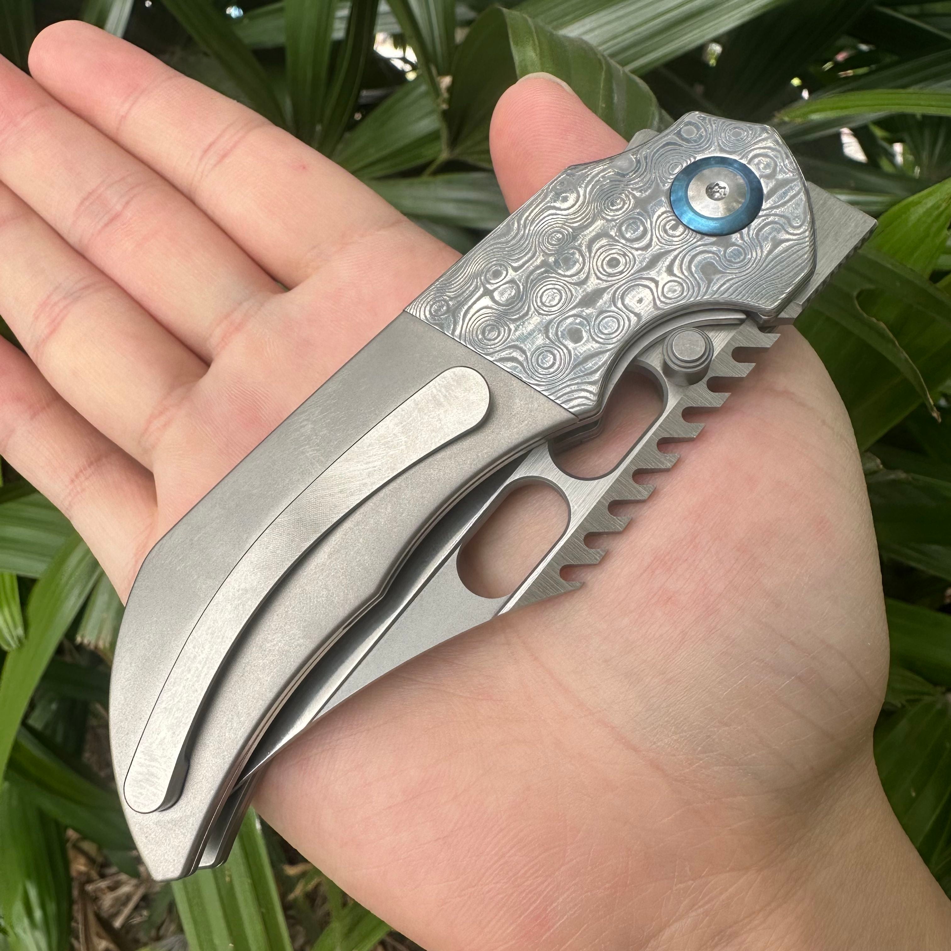 TT2031 VG10 Blade Titanium Alloy Damascus Handle Pocket Knife Frame Lock