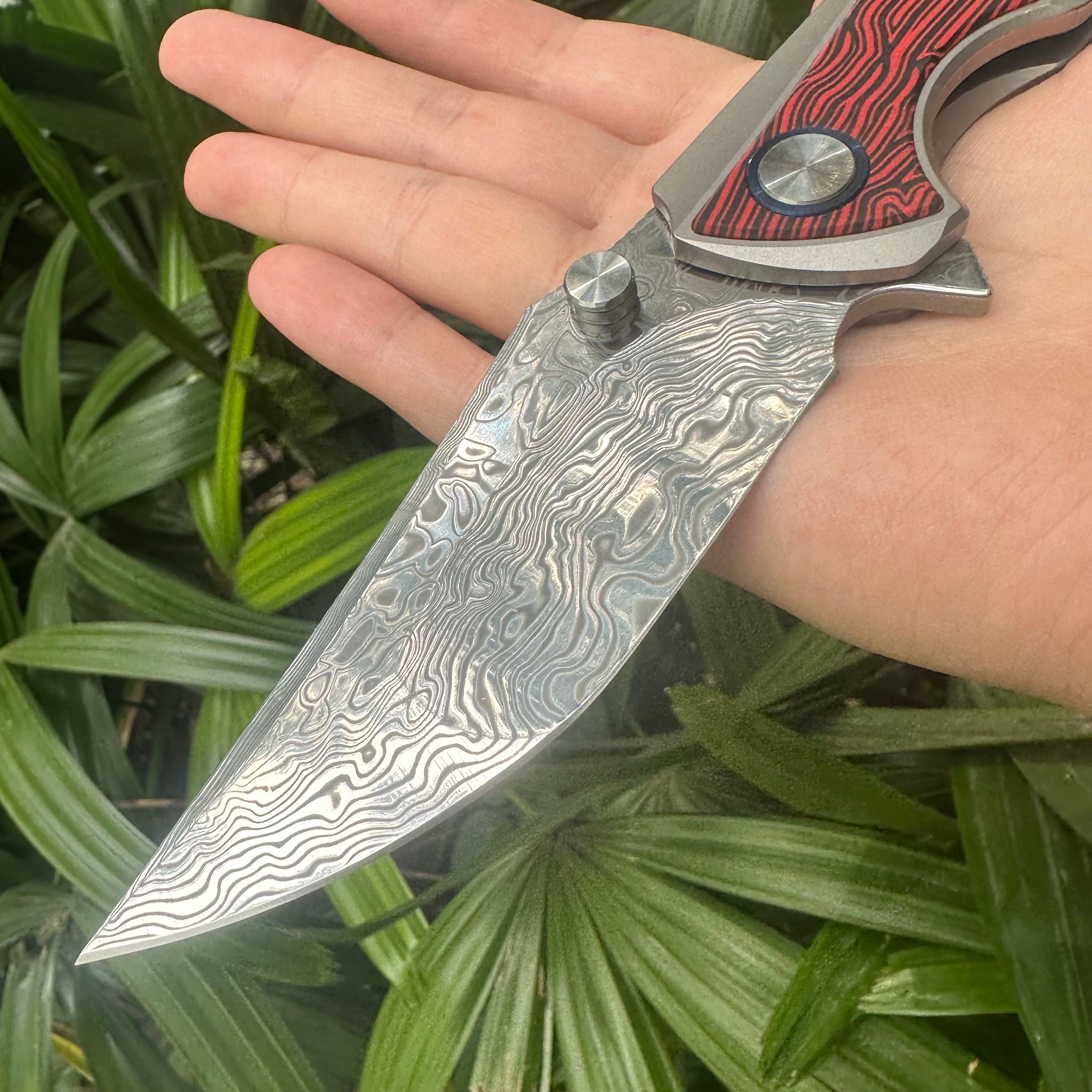 TT2035 Damascus Powder Steel Blade Titanium Alloy Handle Pocket Knife Frame Lock