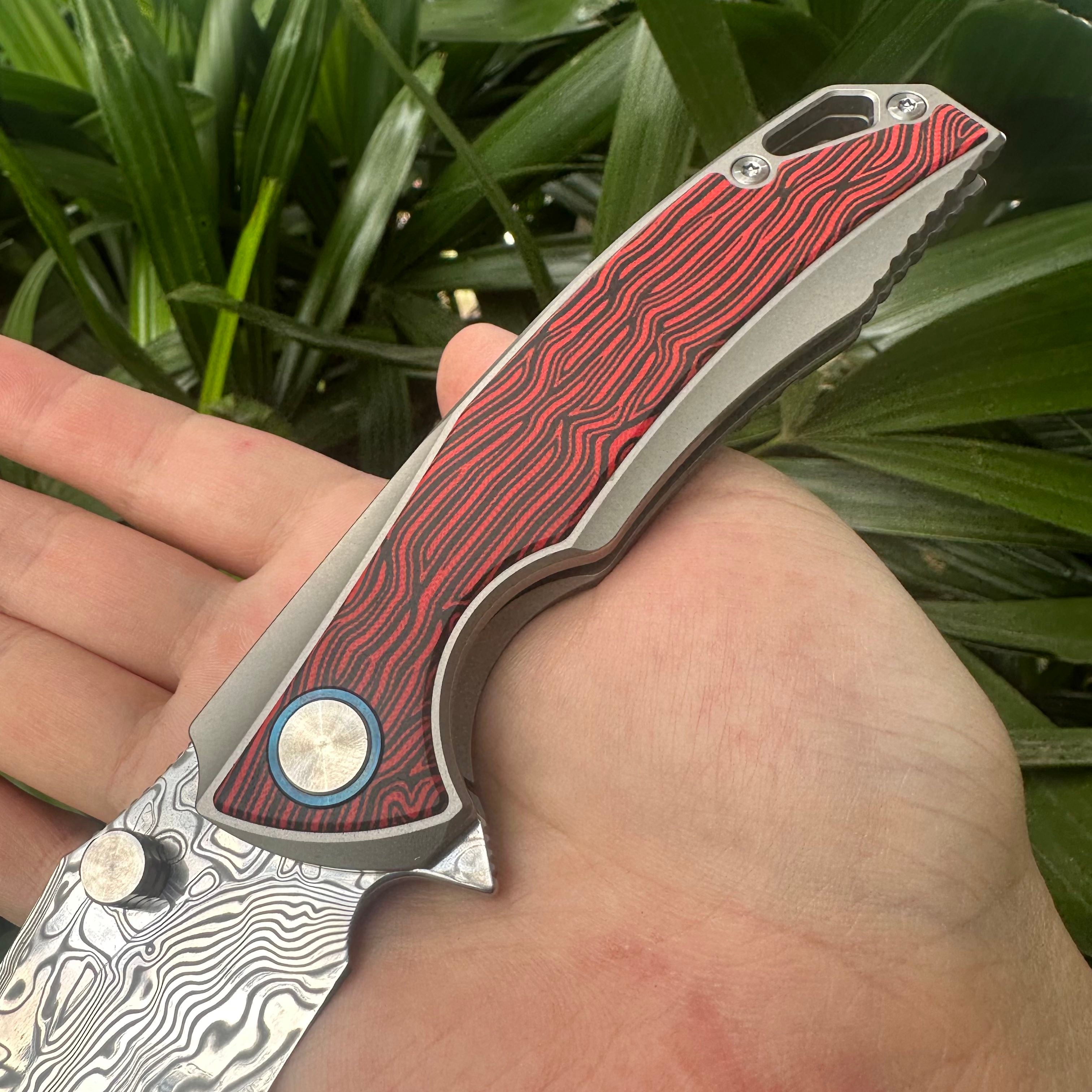 TT2035 Damascus Powder Steel Blade Titanium Alloy Handle Pocket Knife Frame Lock