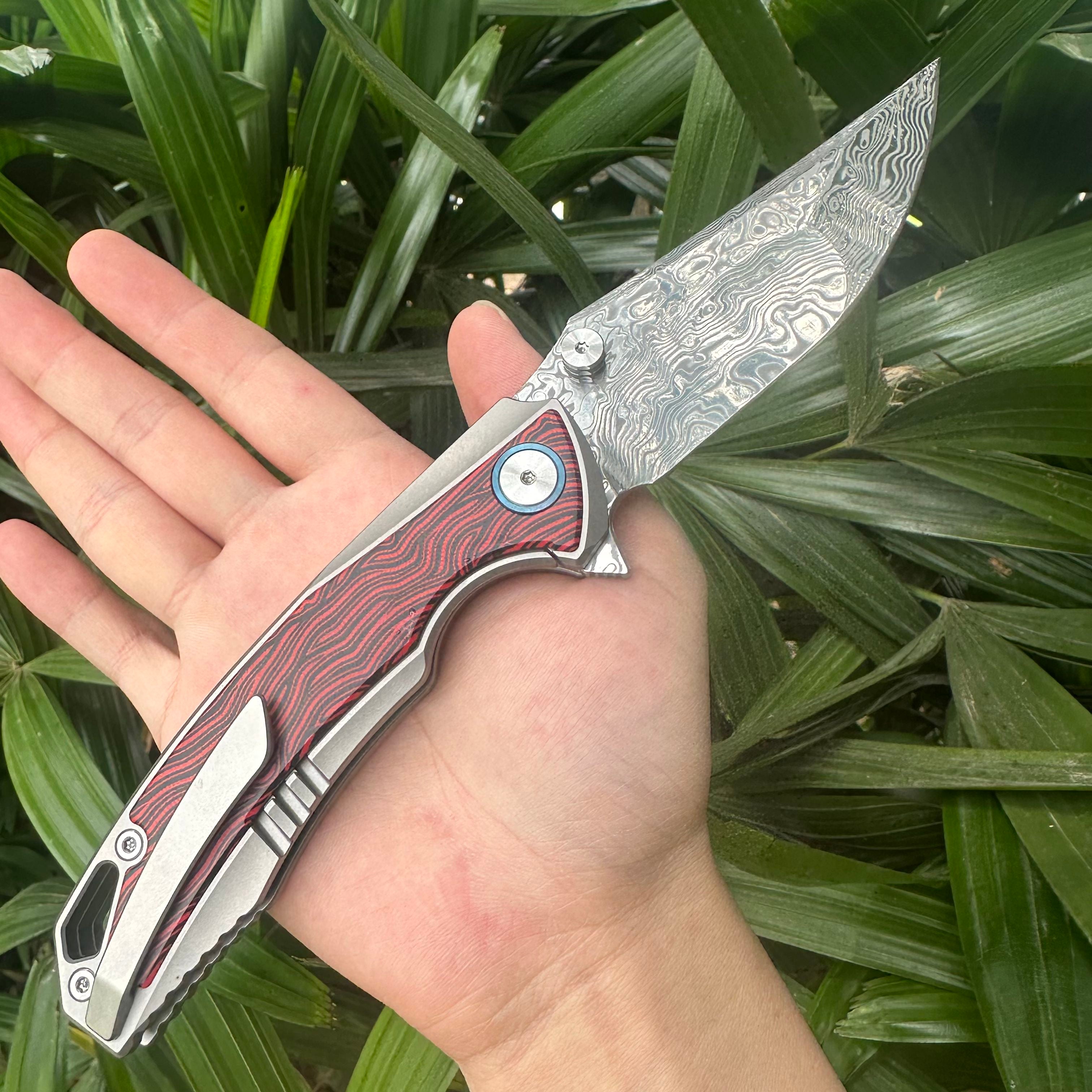 TT2035 Damascus Powder Steel Blade Titanium Alloy Handle Pocket Knife Frame Lock