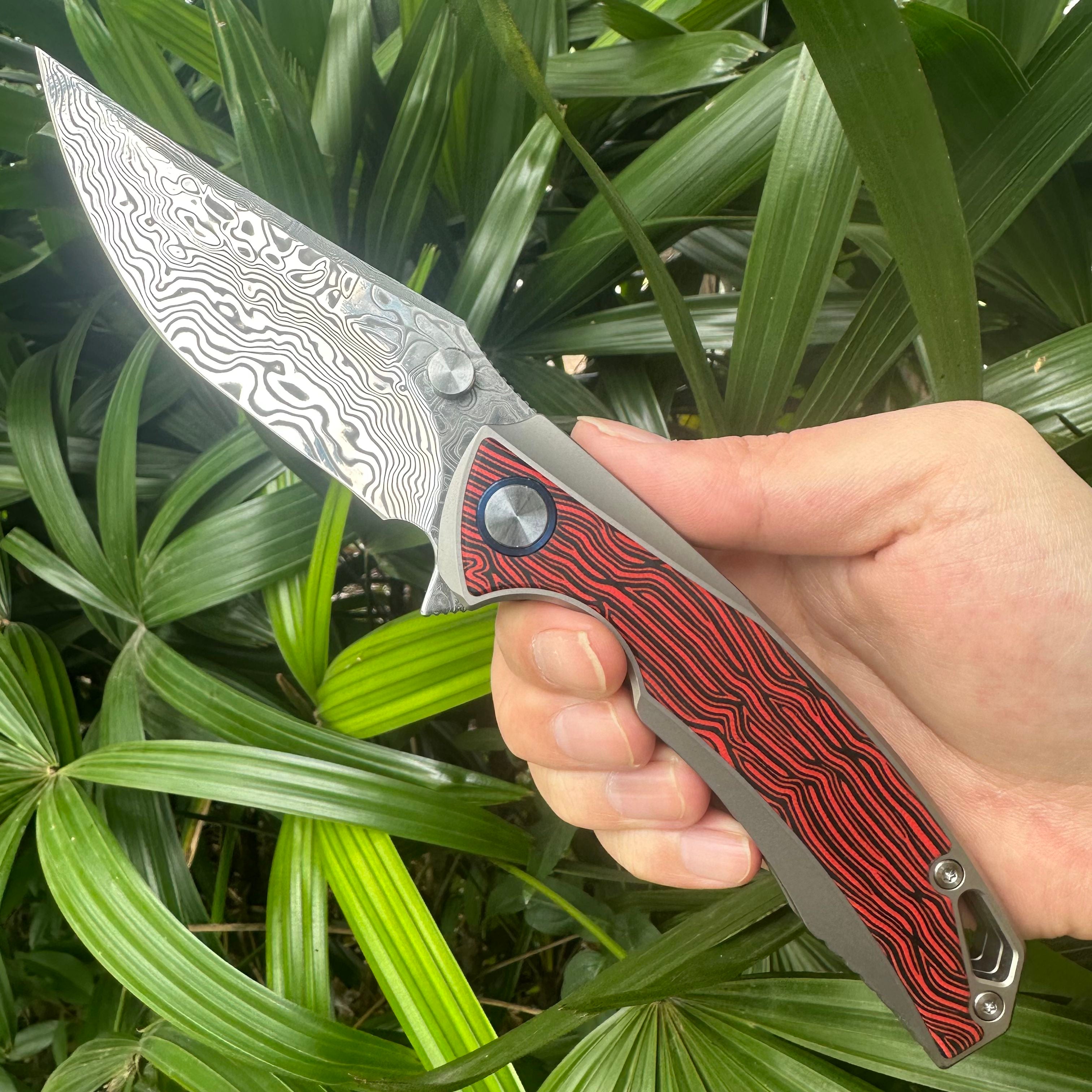 TT2035 Damascus Powder Steel Blade Titanium Alloy Handle Pocket Knife Frame Lock