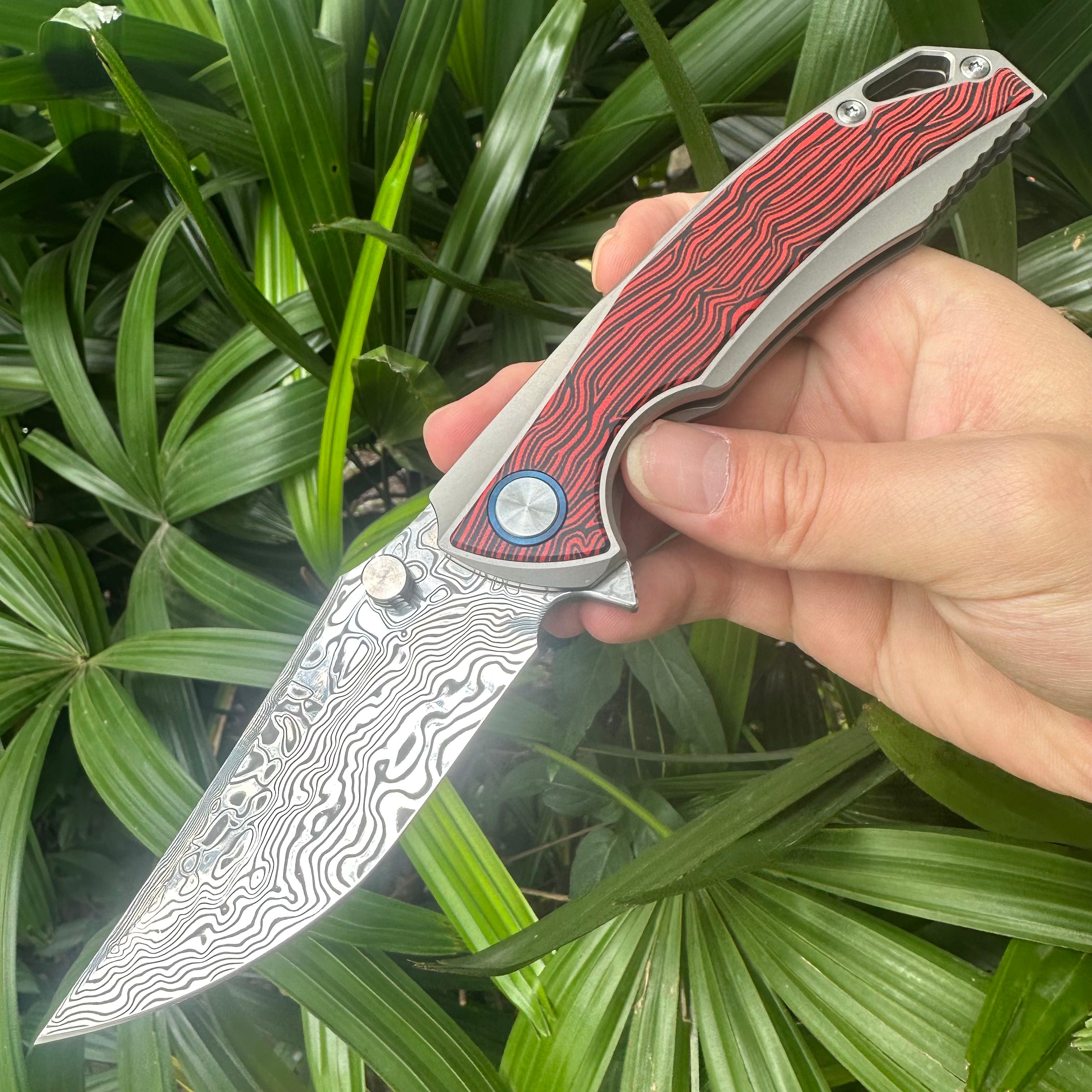 TT2035 Damascus Powder Steel Blade Titanium Alloy Handle Pocket Knife Frame Lock