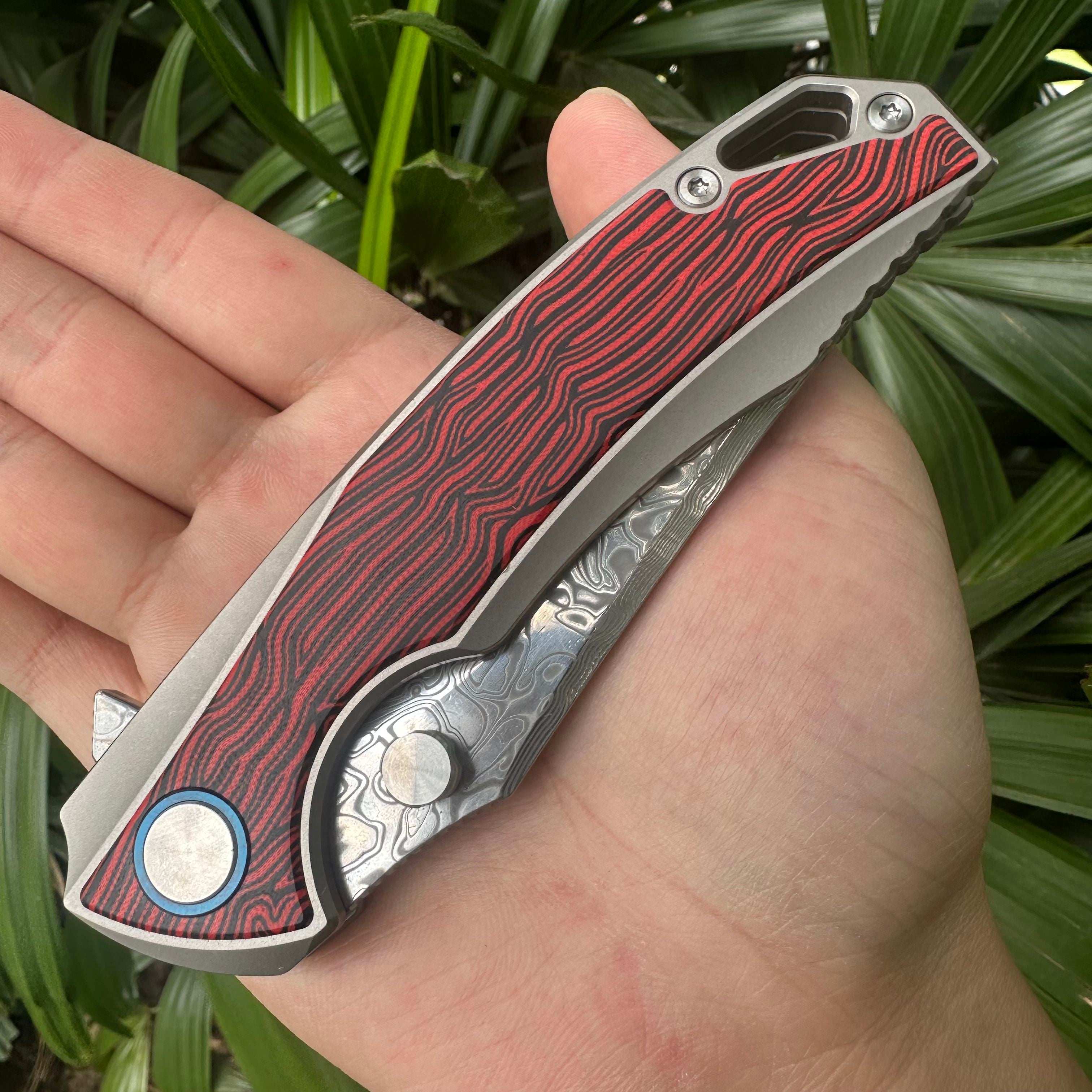 TT2035 Damascus Powder Steel Blade Titanium Alloy Handle Pocket Knife Frame Lock