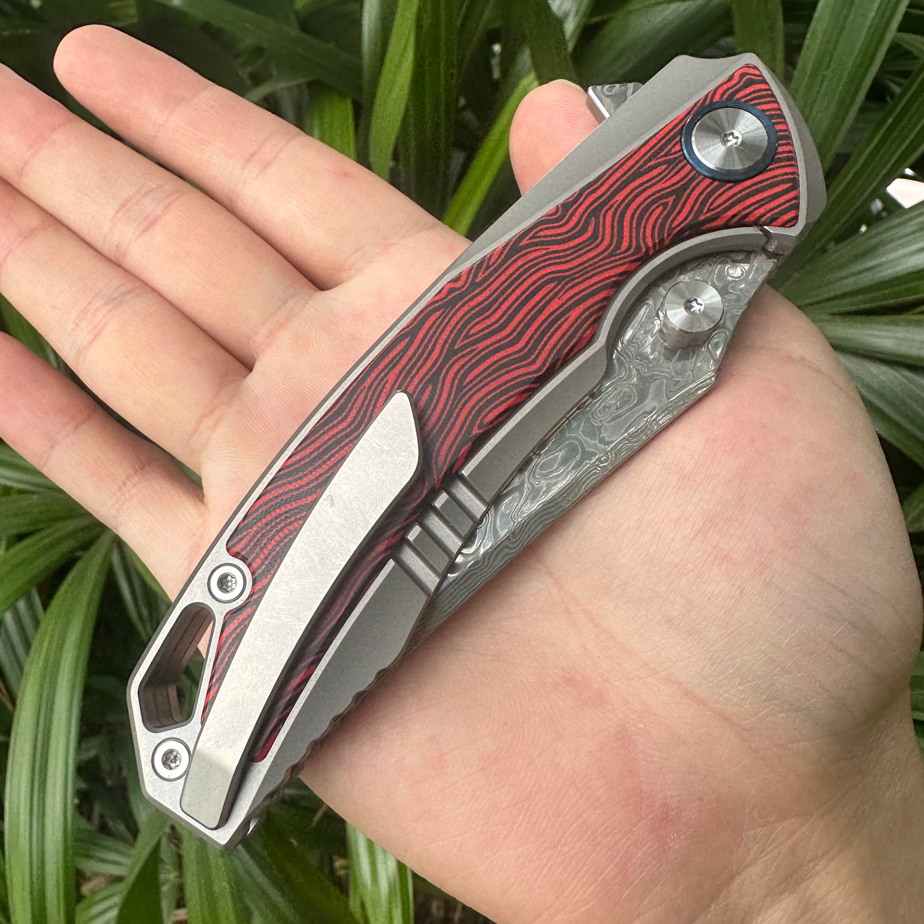 TT2035 Damascus Powder Steel Blade Titanium Alloy Handle Pocket Knife Frame Lock