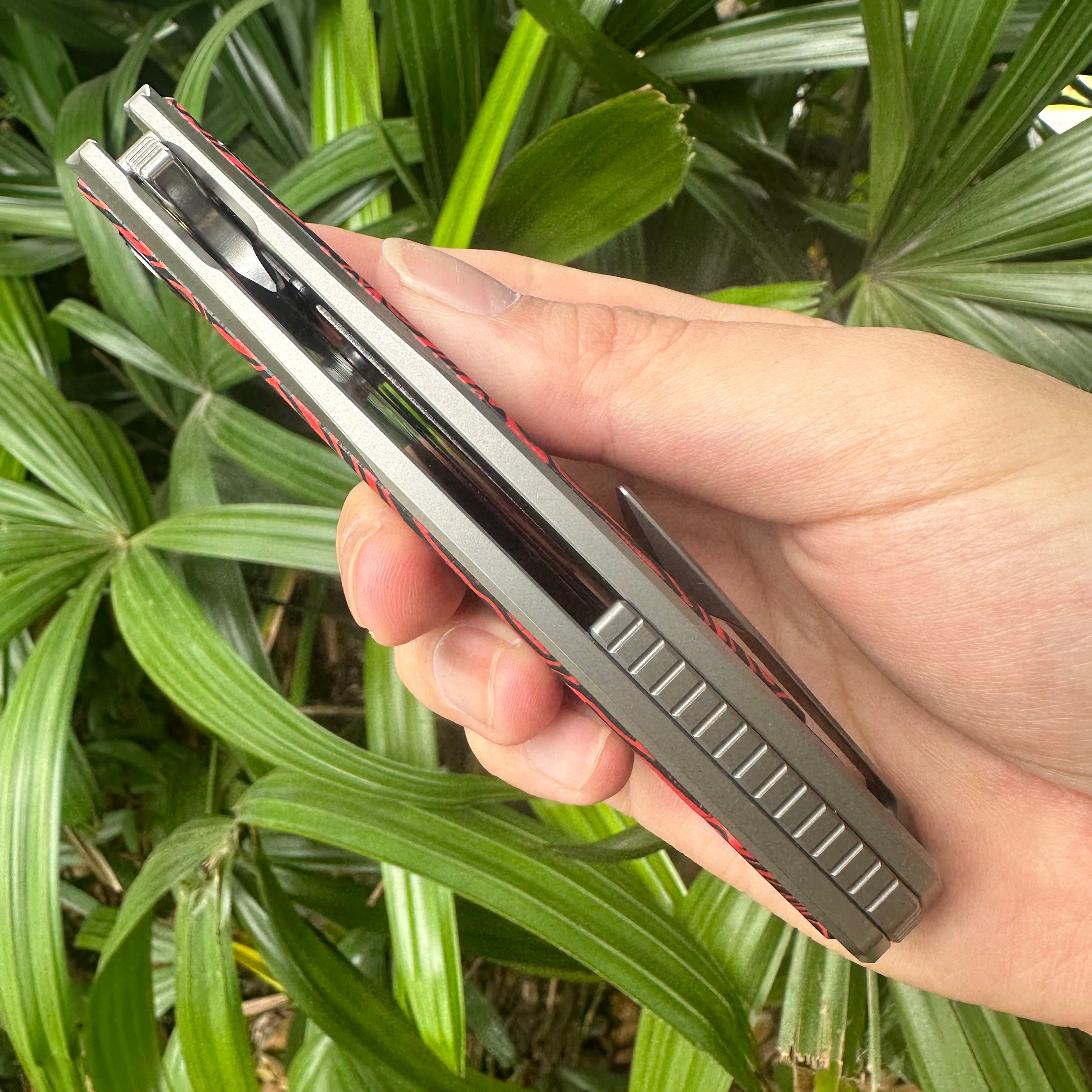 TT2035 Damascus Powder Steel Blade Titanium Alloy Handle Pocket Knife Frame Lock