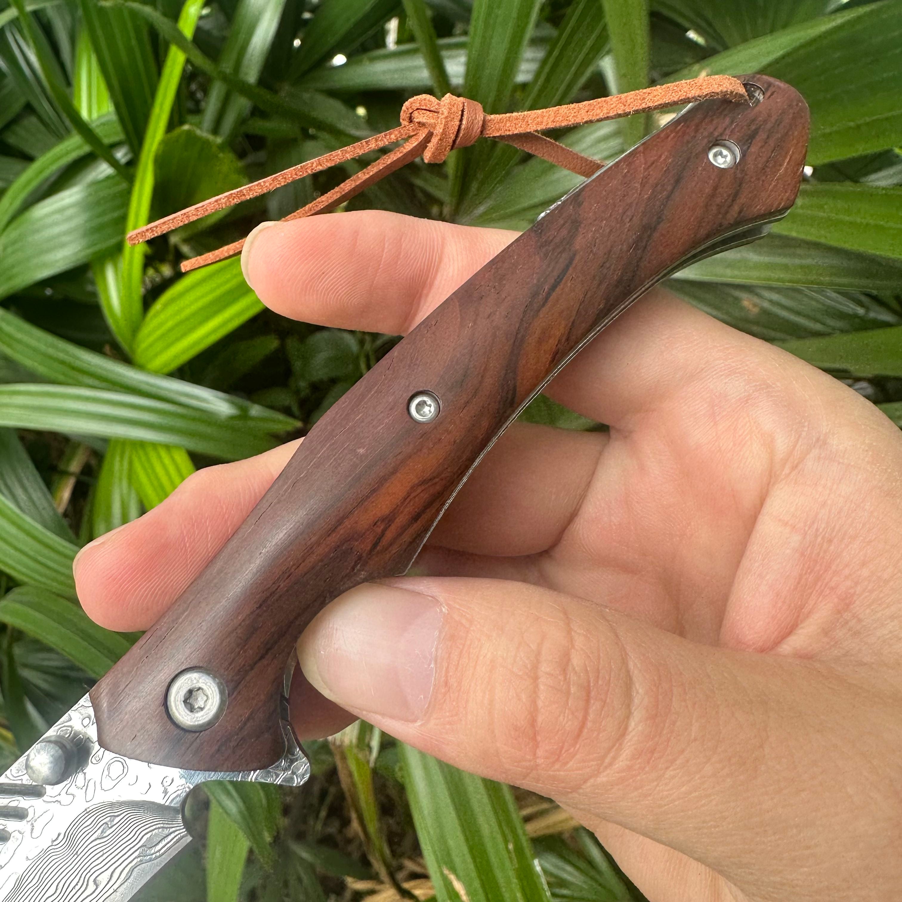 RJ19 Damascus Blade Cocobolo Handle Pocket Knife Liner Lock