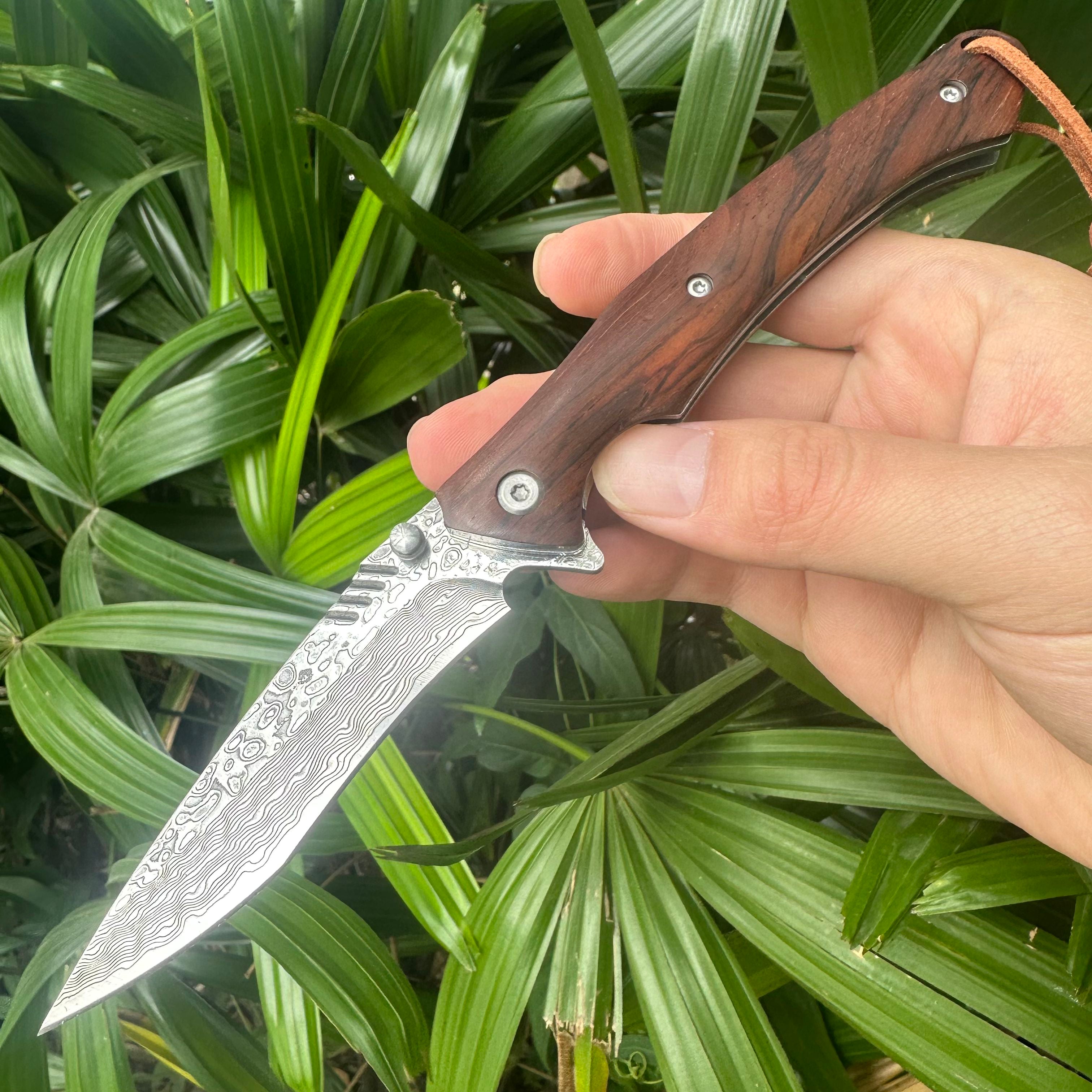 RJ19 Damascus Blade Cocobolo Handle Pocket Knife Liner Lock