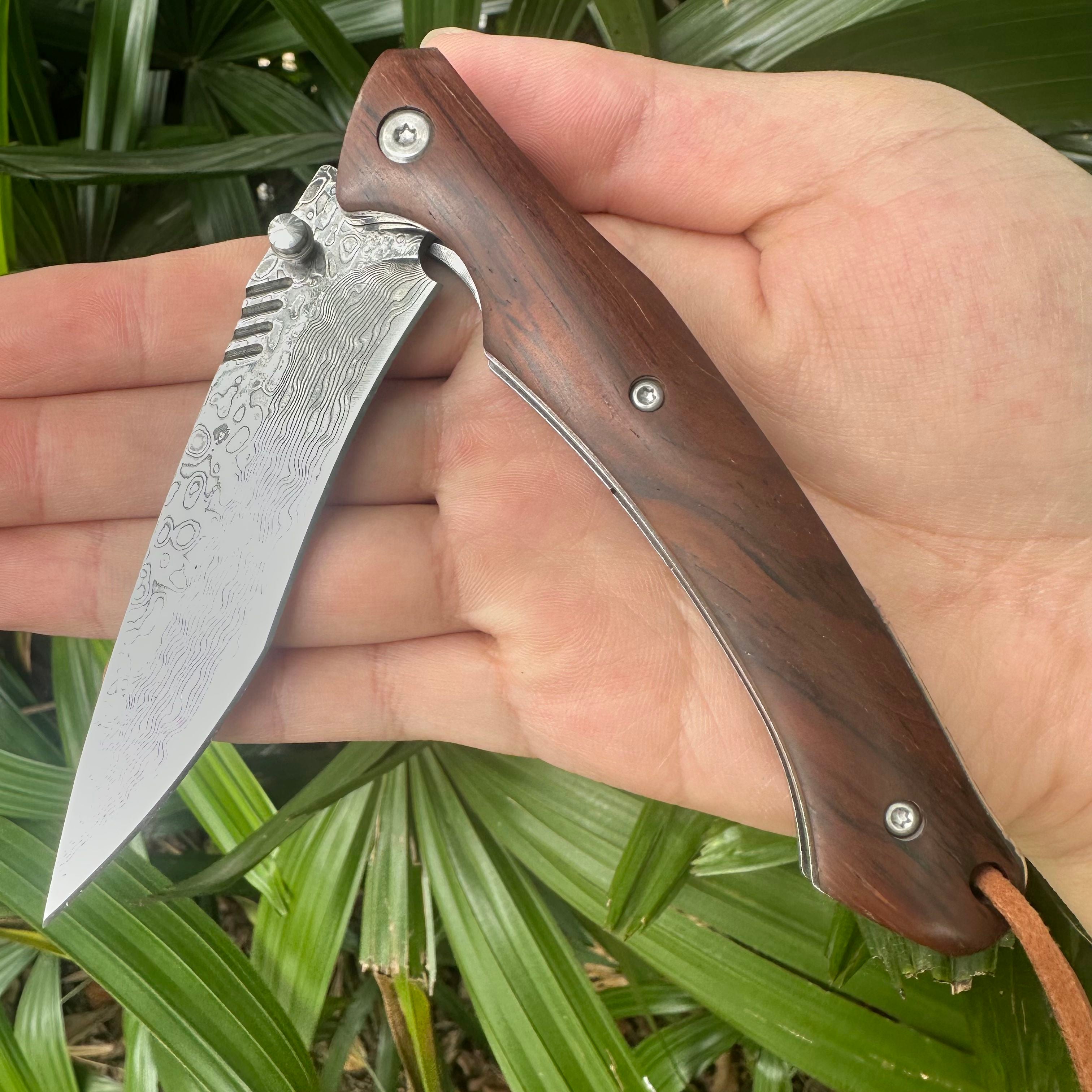 RJ19 Damascus Blade Cocobolo Handle Pocket Knife Liner Lock