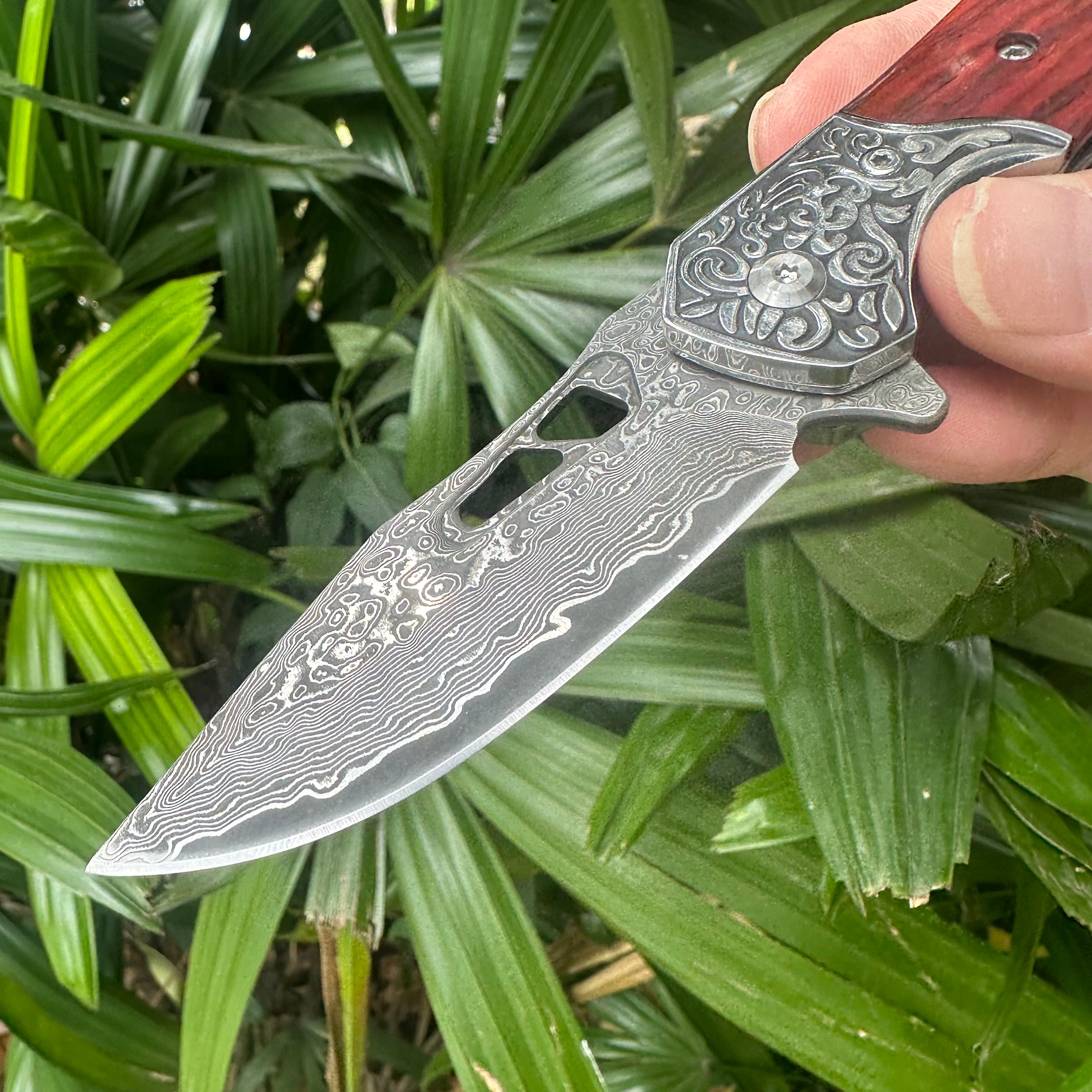 RJ20 Damascus Blade Cocobolo Handle Pocket Knife Liner Lock