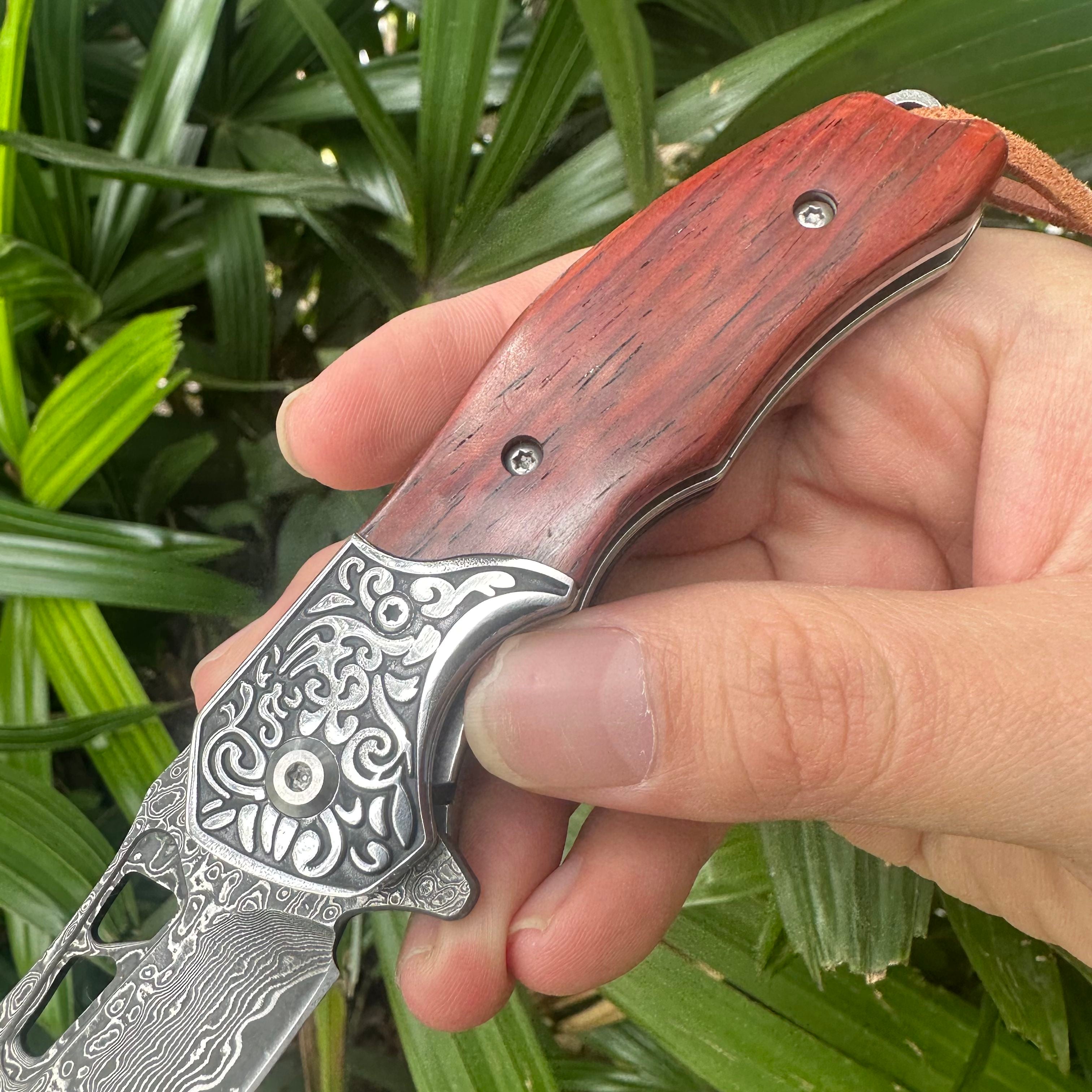 RJ20 Damascus Blade Cocobolo Handle Pocket Knife Liner Lock