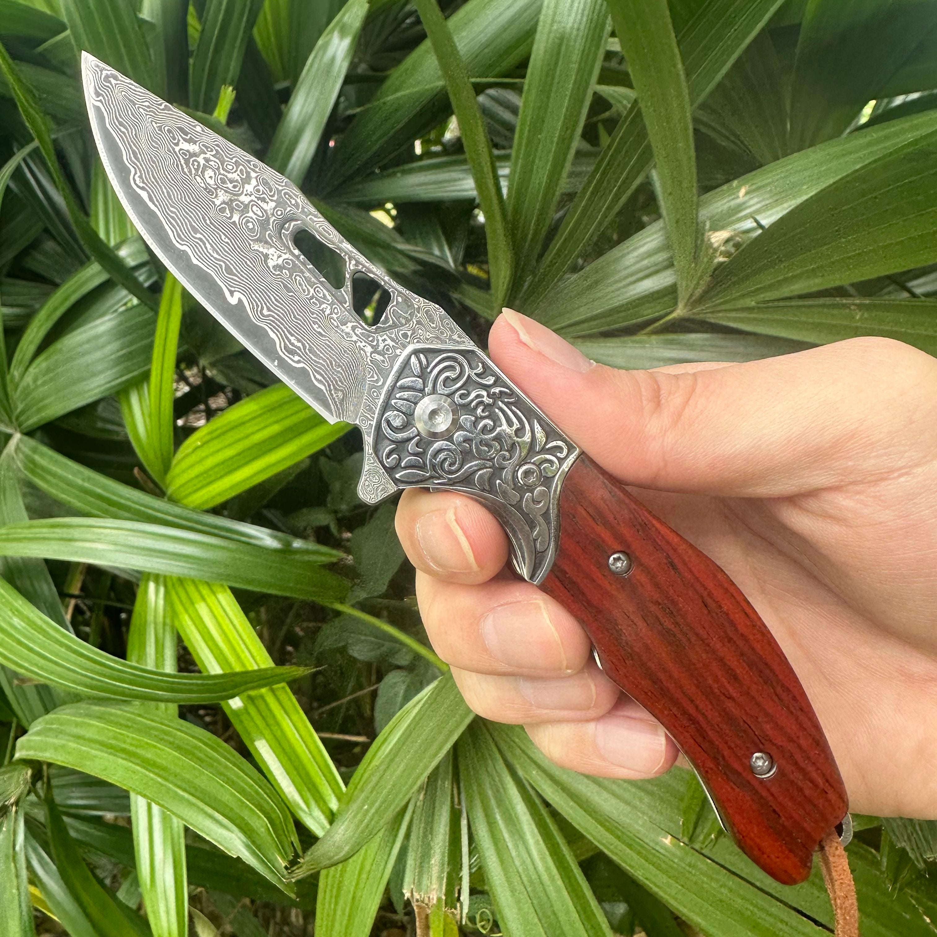 RJ20 Damascus Blade Cocobolo Handle Pocket Knife Liner Lock