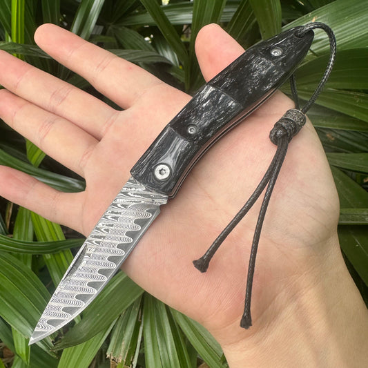 RJ21 Damascus VG10 Steel Blade OX Bone Handle Pocket Knife