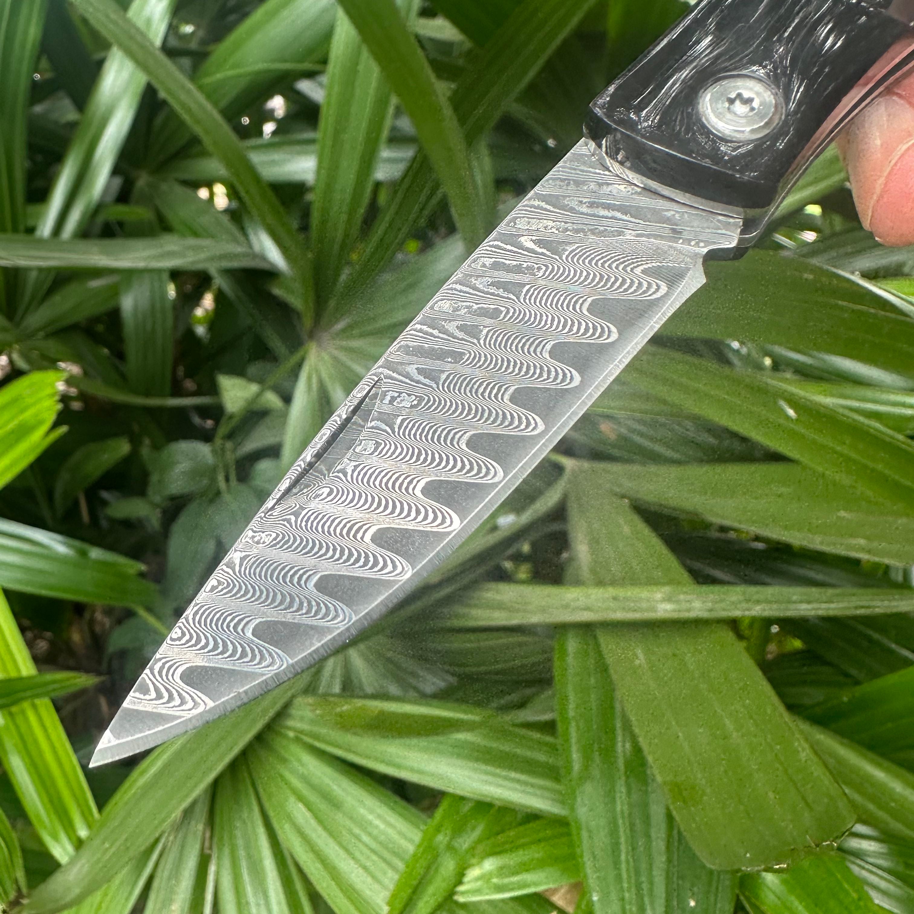 RJ21 Damascus VG10 Steel Blade OX Bone Handle Pocket Knife