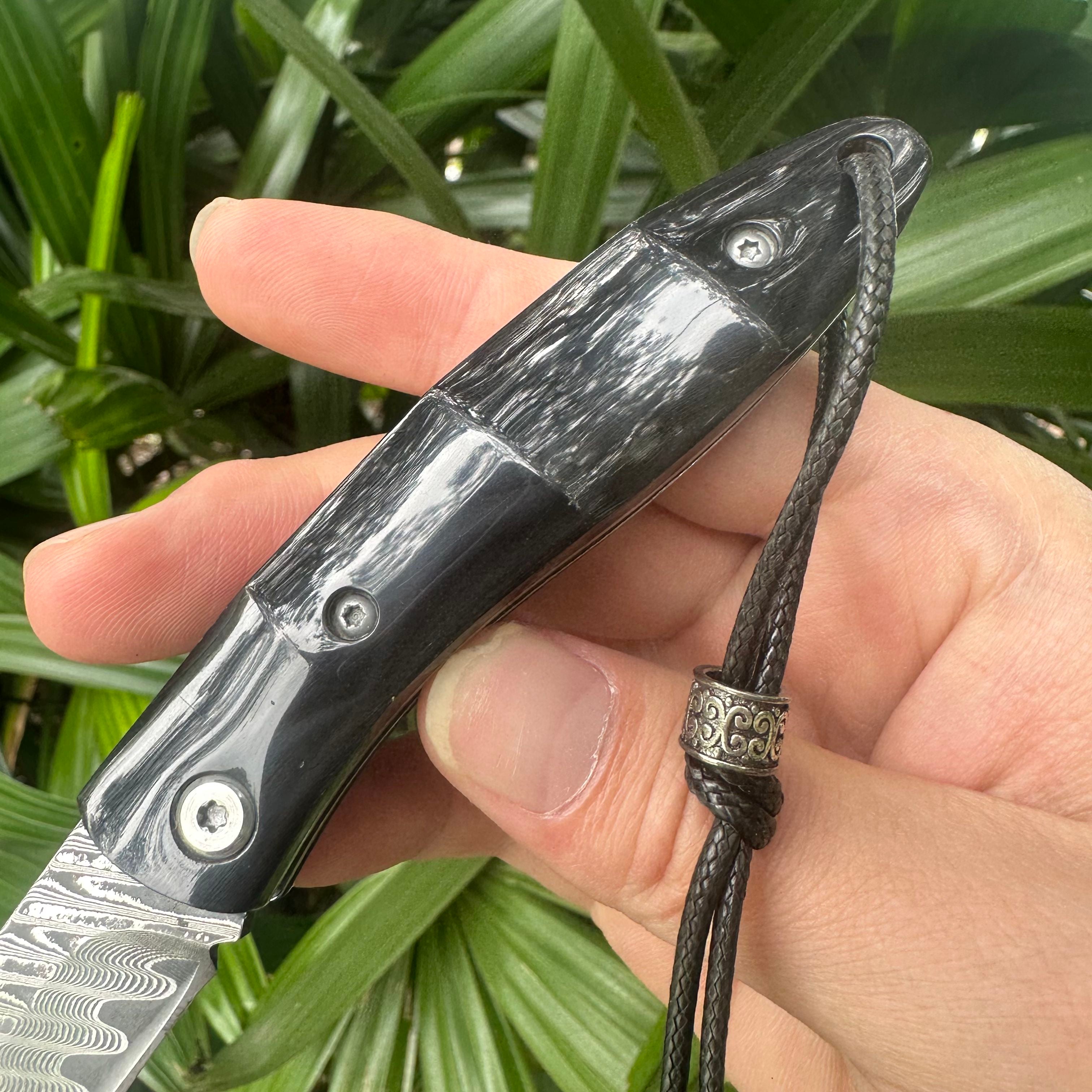 RJ21 Damascus VG10 Steel Blade OX Bone Handle Pocket Knife