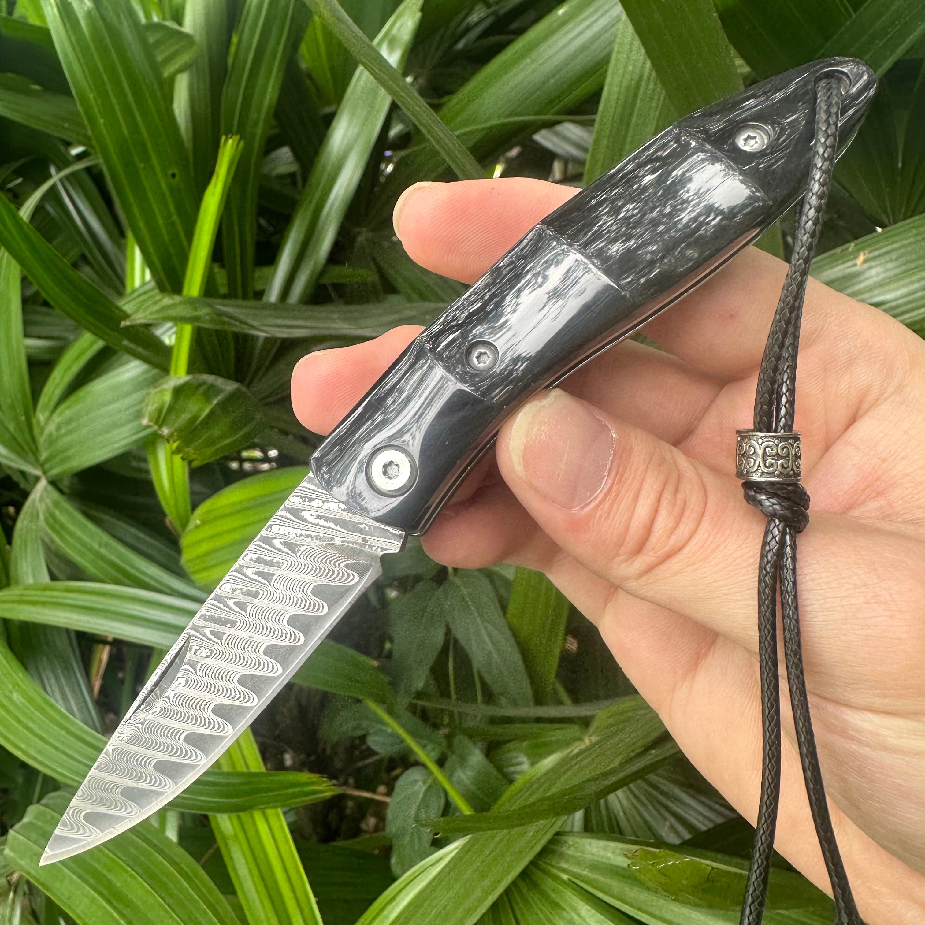 RJ21 Damascus VG10 Steel Blade OX Bone Handle Pocket Knife