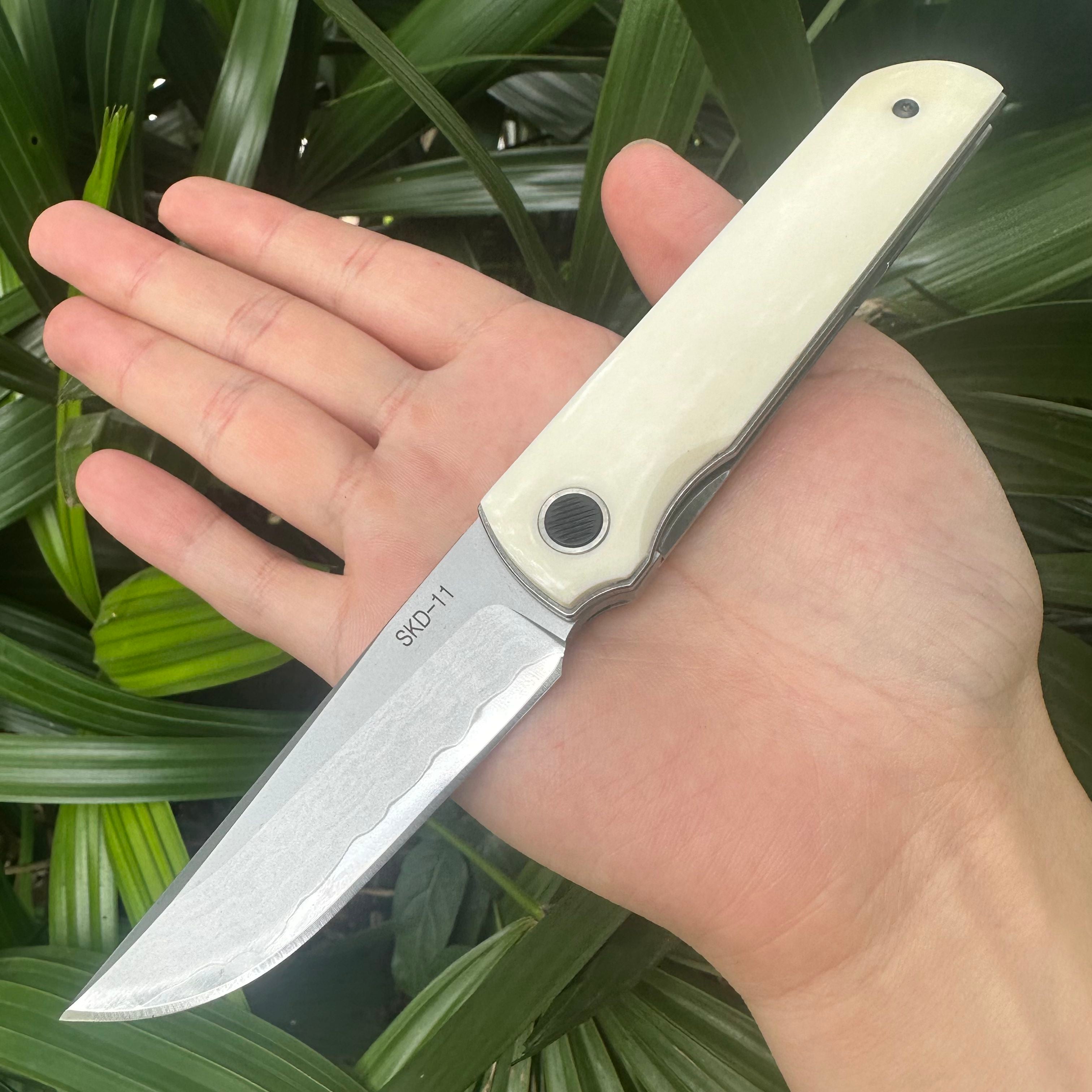 RJ22 SKD11 Blade OX Bone Handle Folding Knife Liner Lock