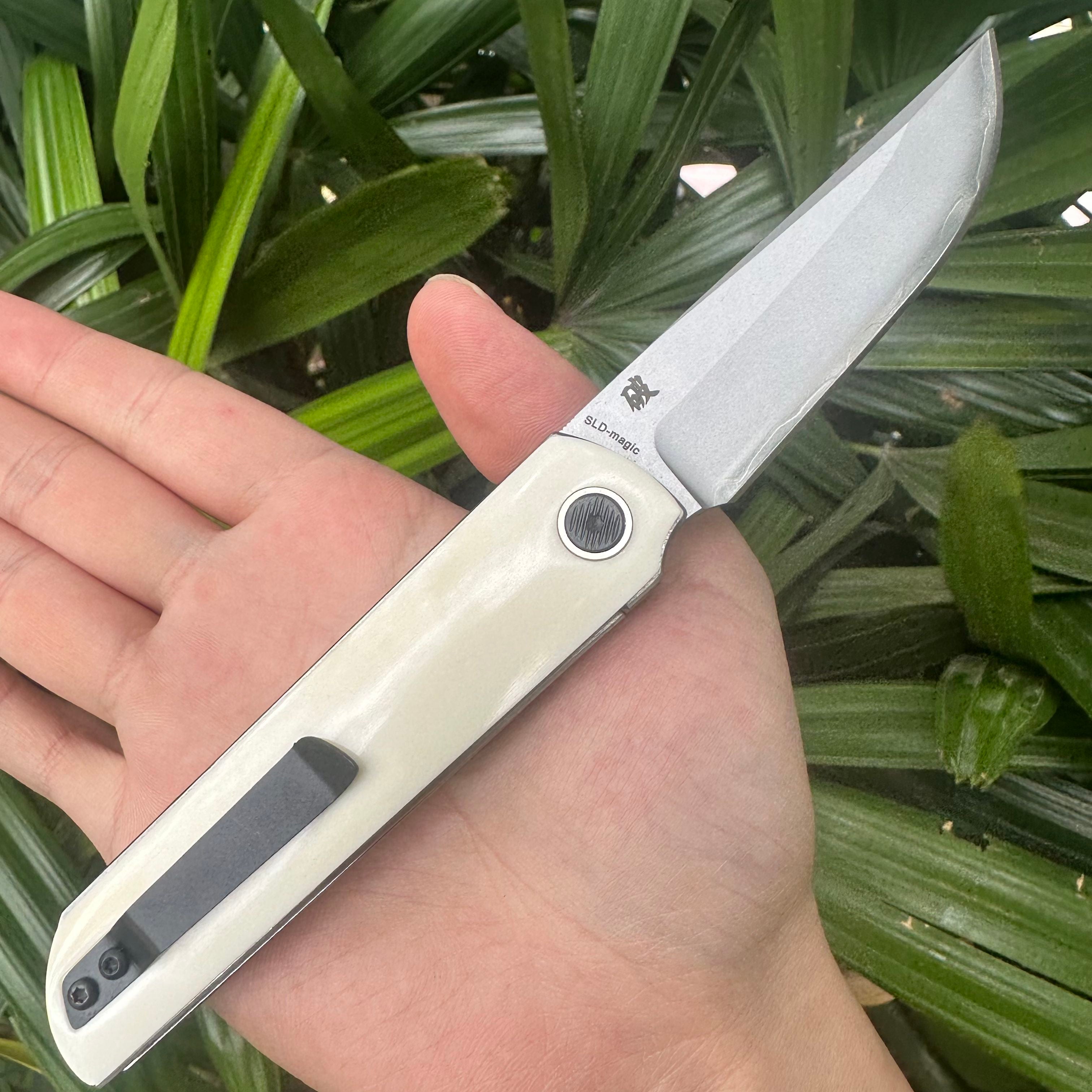 RJ22 SKD11 Blade OX Bone Handle Folding Knife Liner Lock