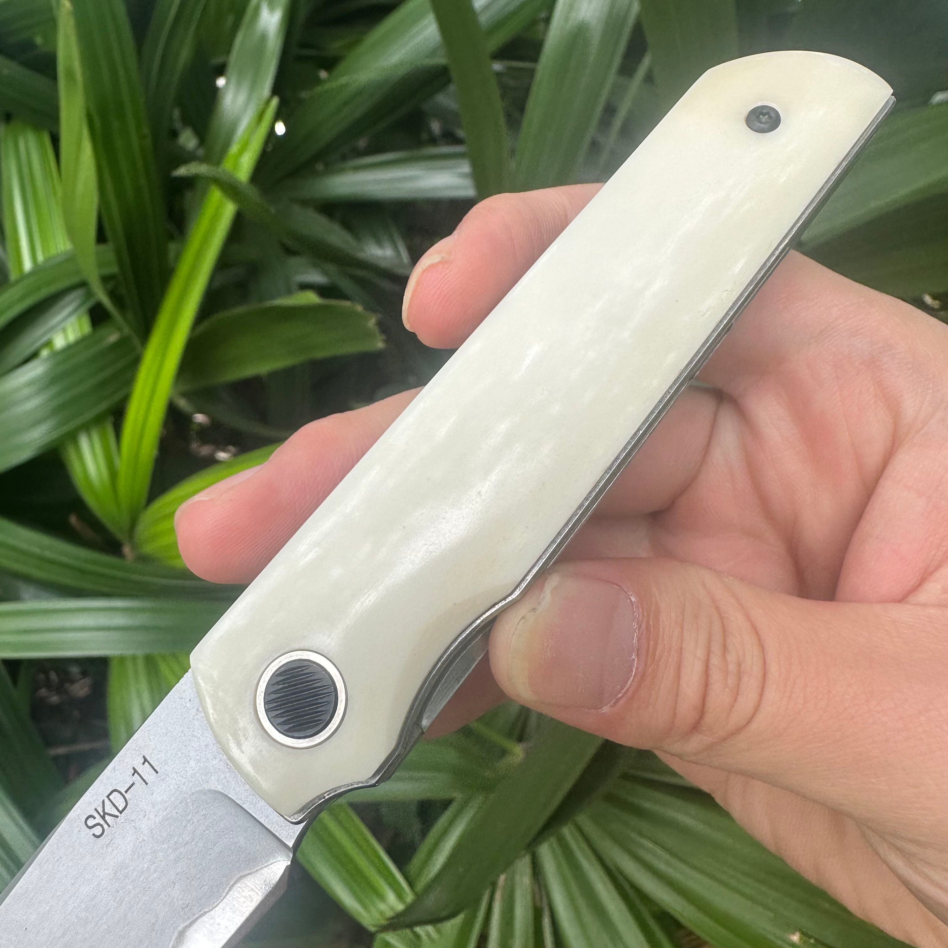 RJ22 SKD11 Blade OX Bone Handle Folding Knife Liner Lock