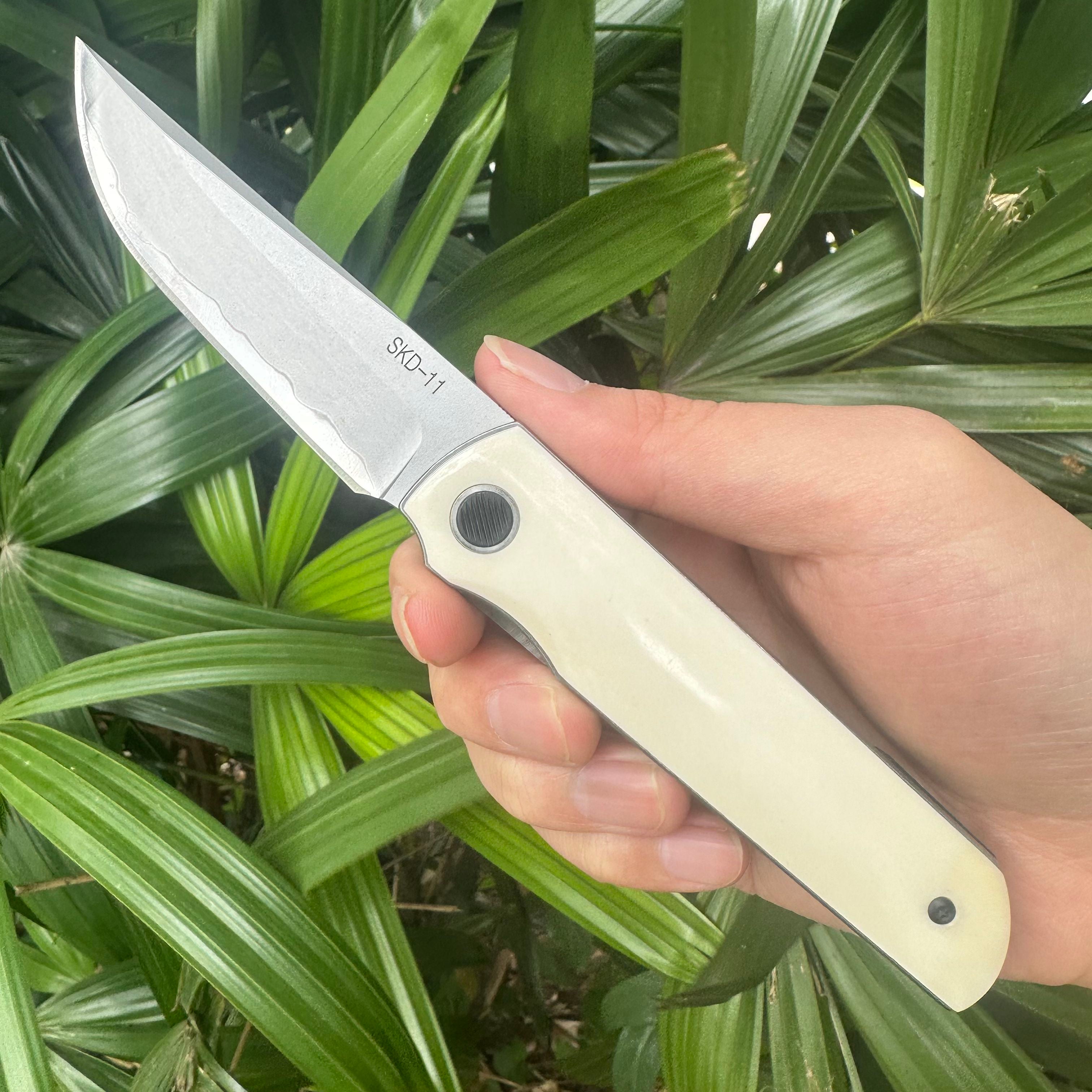 RJ22 SKD11 Blade OX Bone Handle Folding Knife Liner Lock