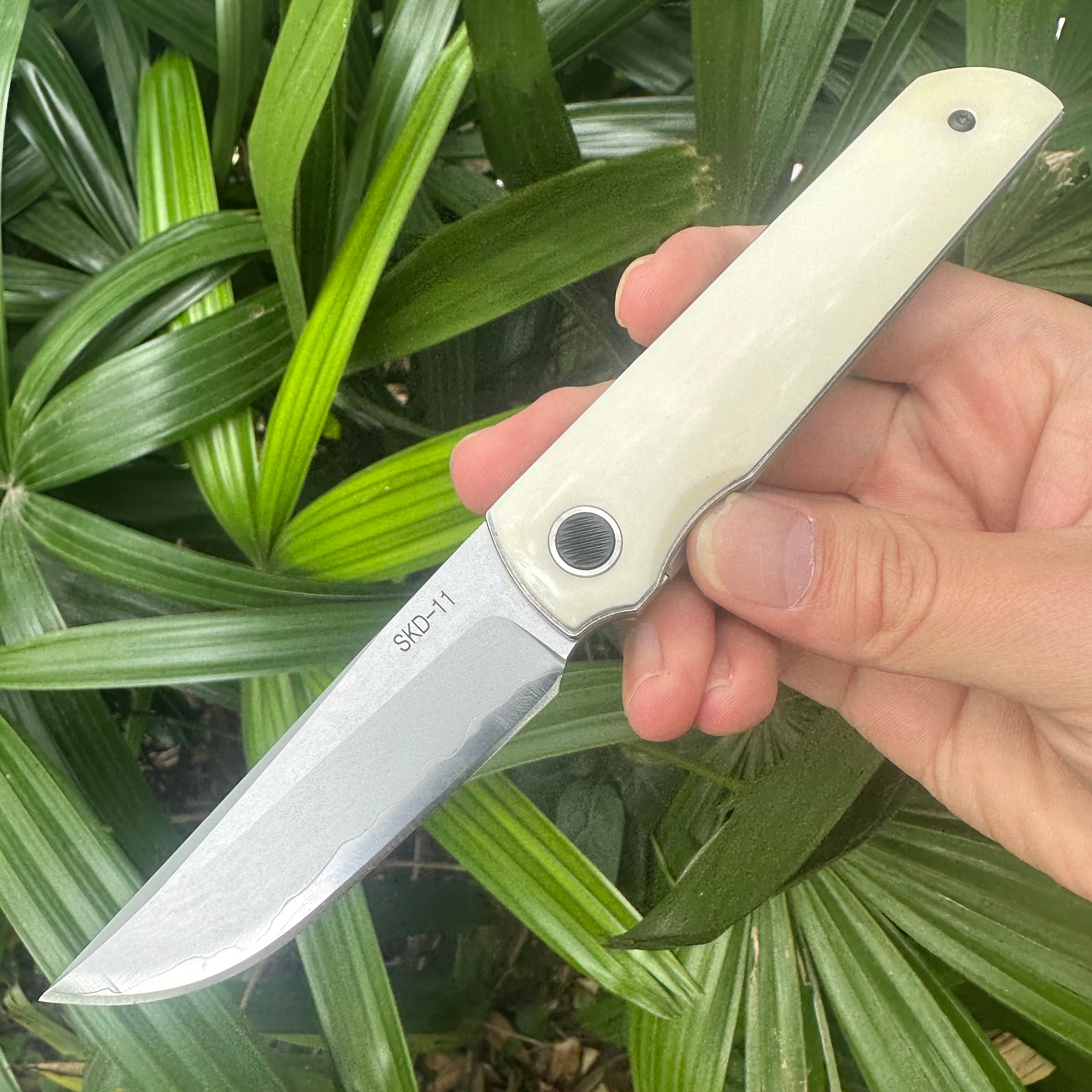 RJ22 SKD11 Blade OX Bone Handle Folding Knife Liner Lock