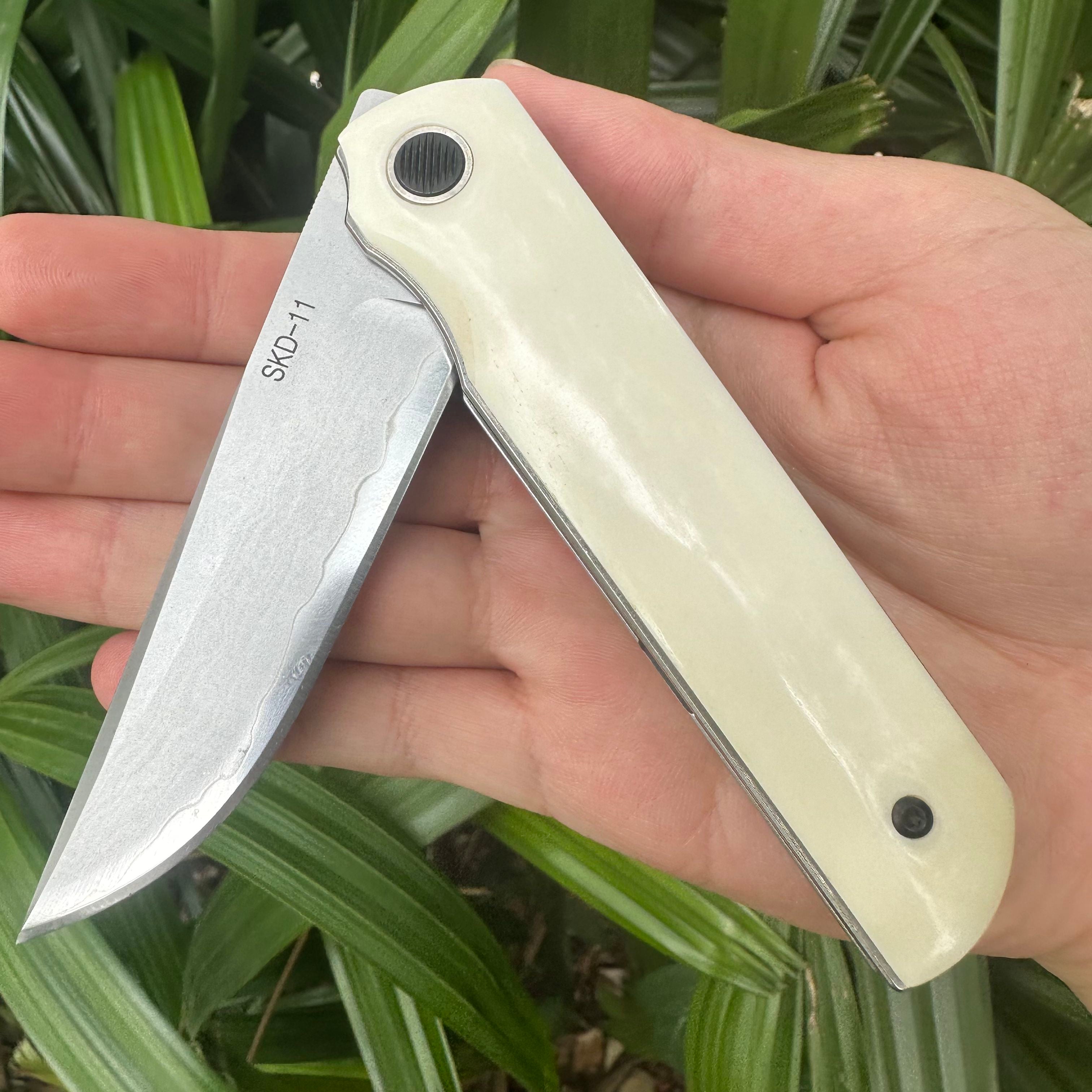 RJ22 SKD11 Blade OX Bone Handle Folding Knife Liner Lock