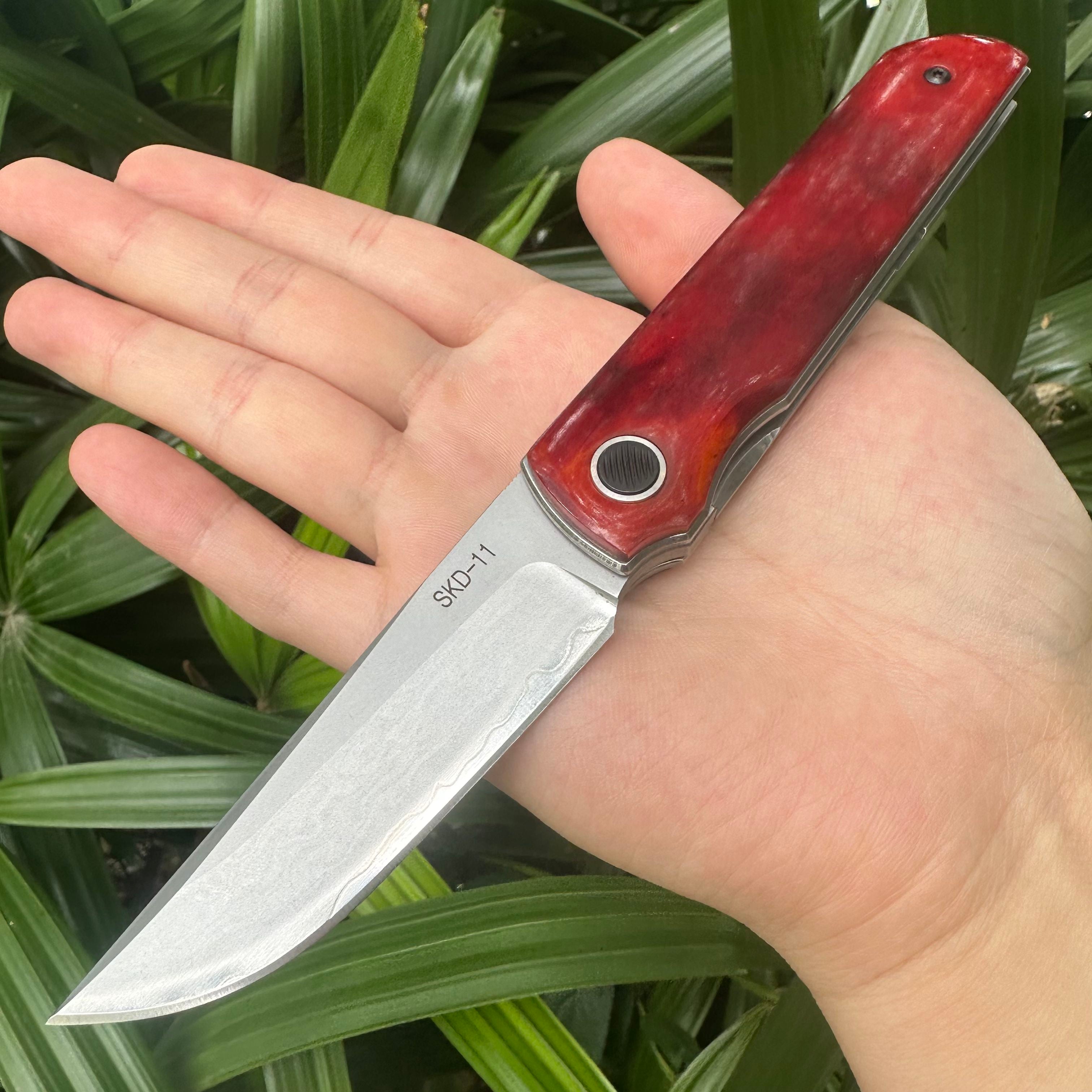 RJ22 SKD11 Blade OX Bone Handle Folding Knife Liner Lock