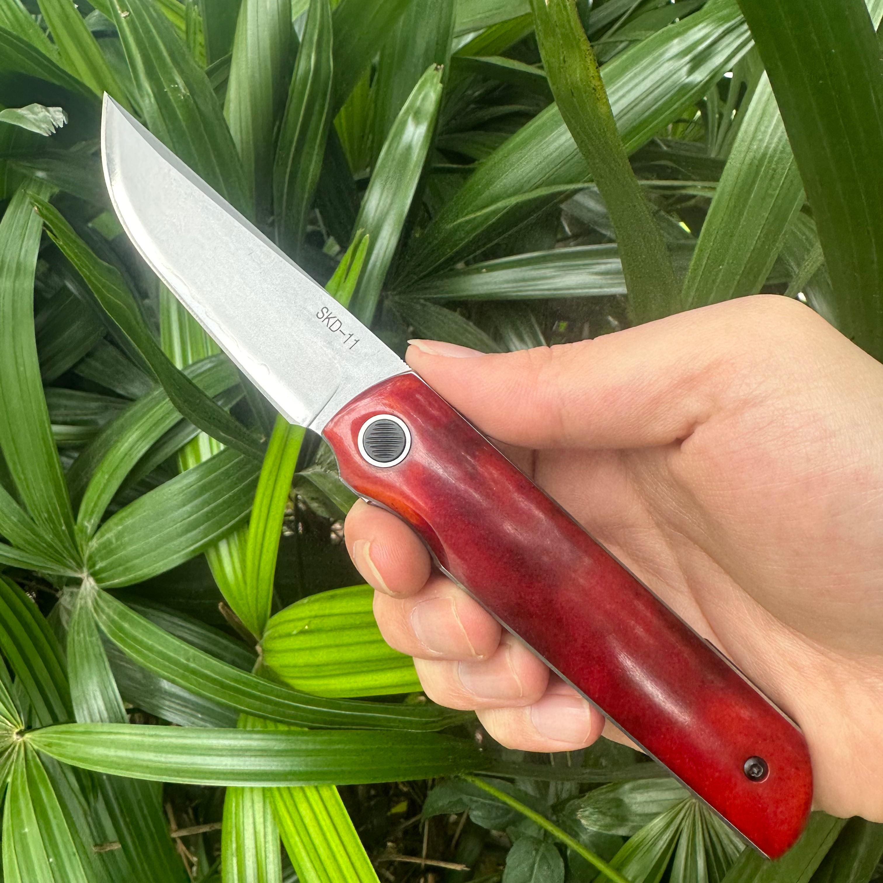 RJ22 SKD11 Blade OX Bone Handle Folding Knife Liner Lock