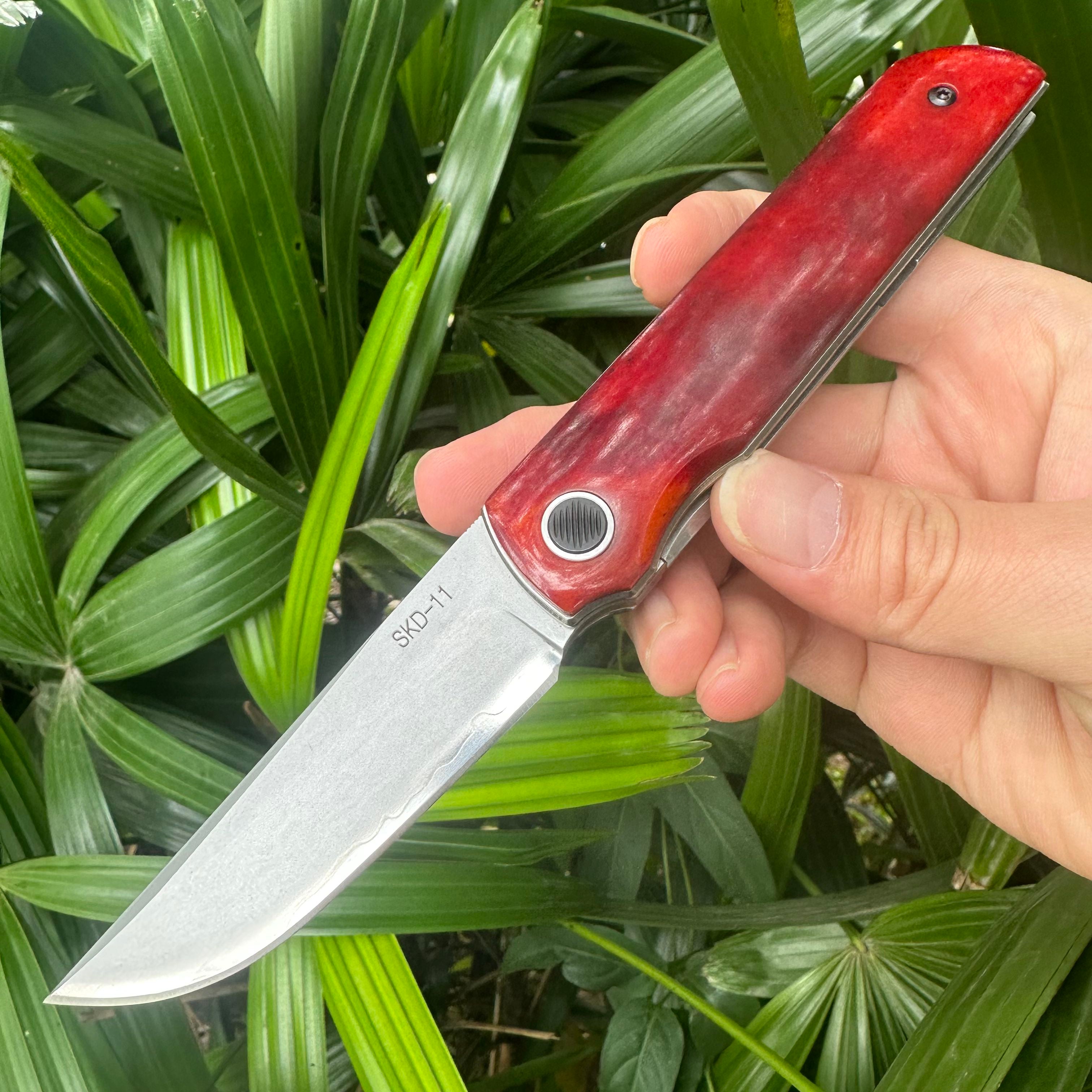 RJ22 SKD11 Blade OX Bone Handle Folding Knife Liner Lock