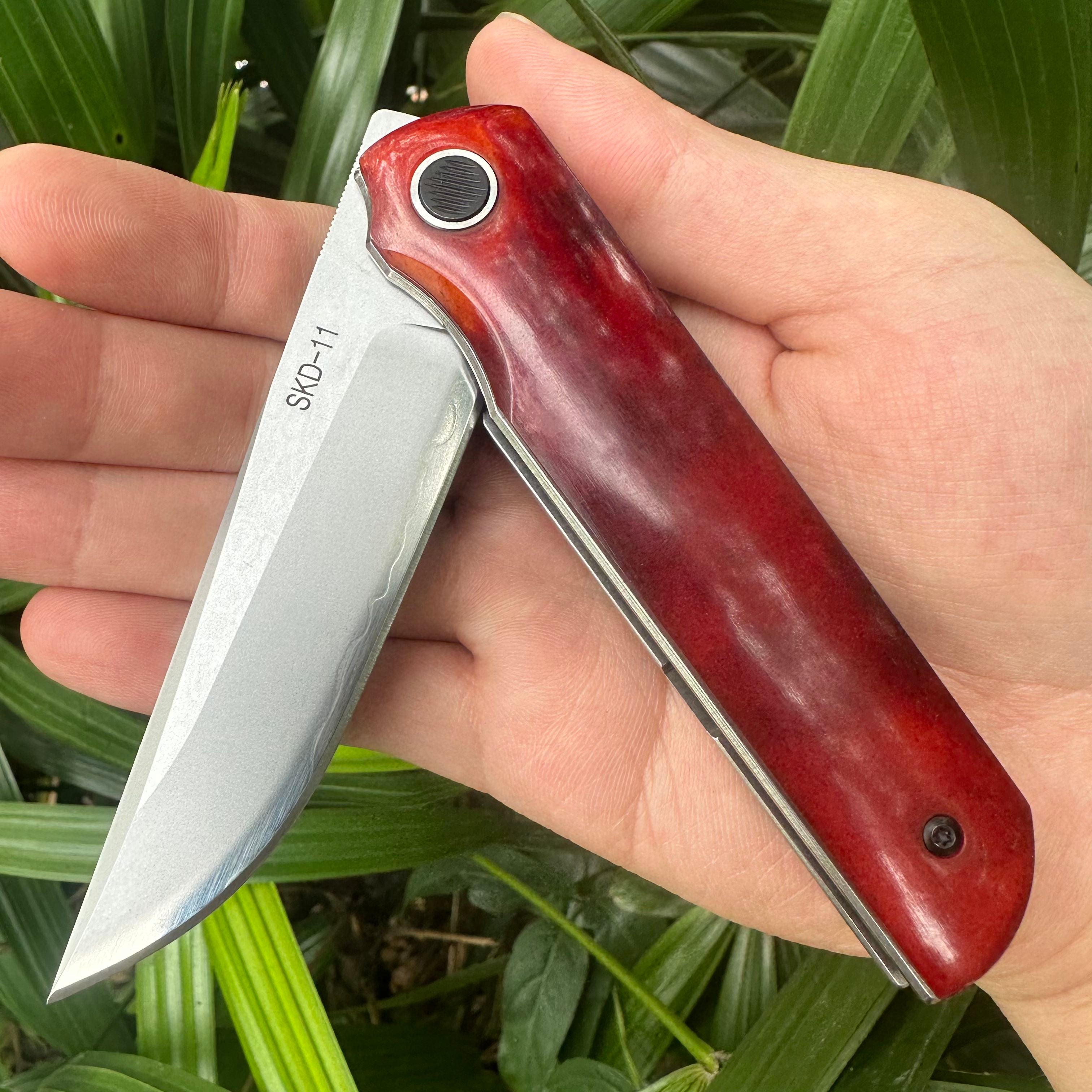 RJ22 SKD11 Blade OX Bone Handle Folding Knife Liner Lock