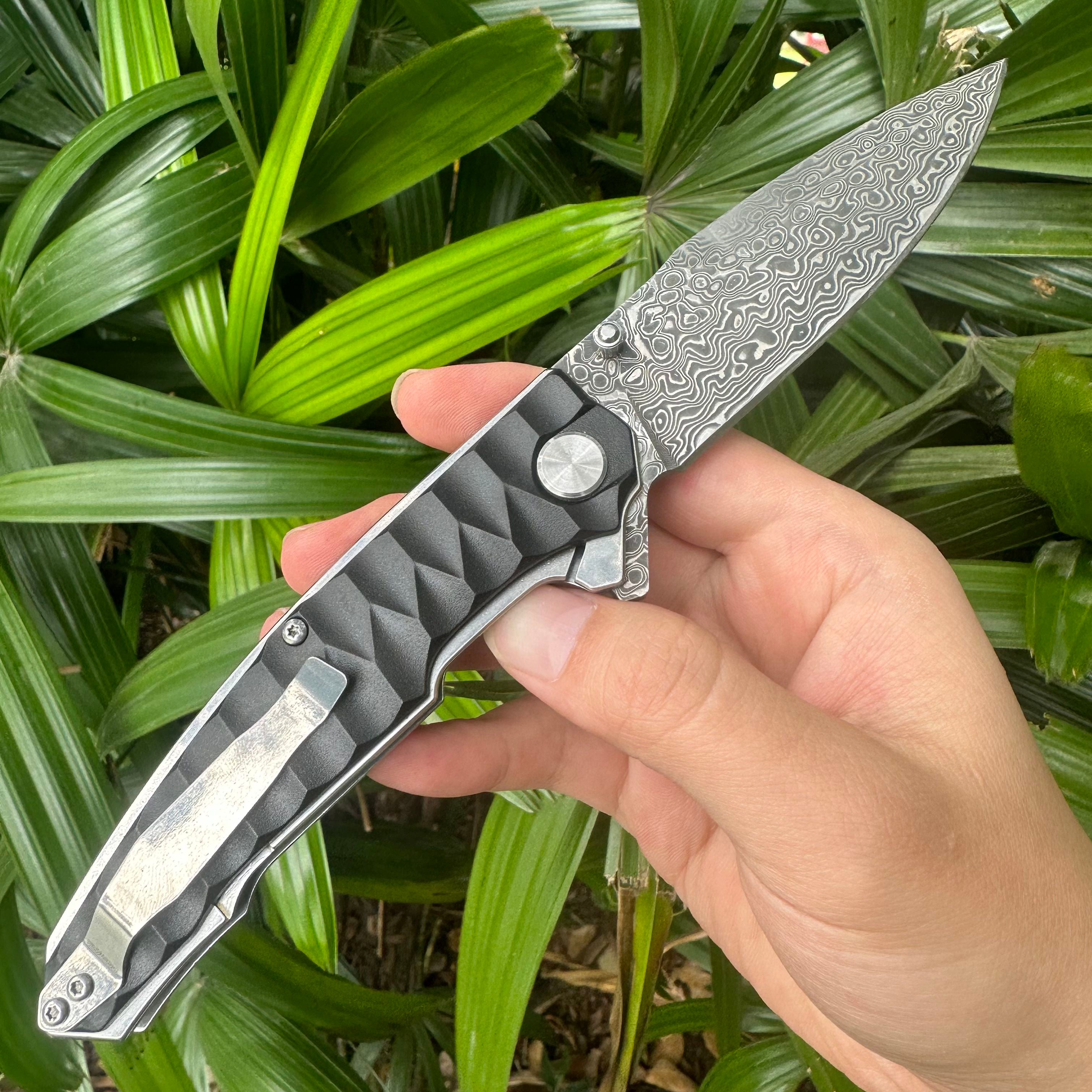 NK1314 Damascus Blade ABS Handle Folding Knife Liner Lock