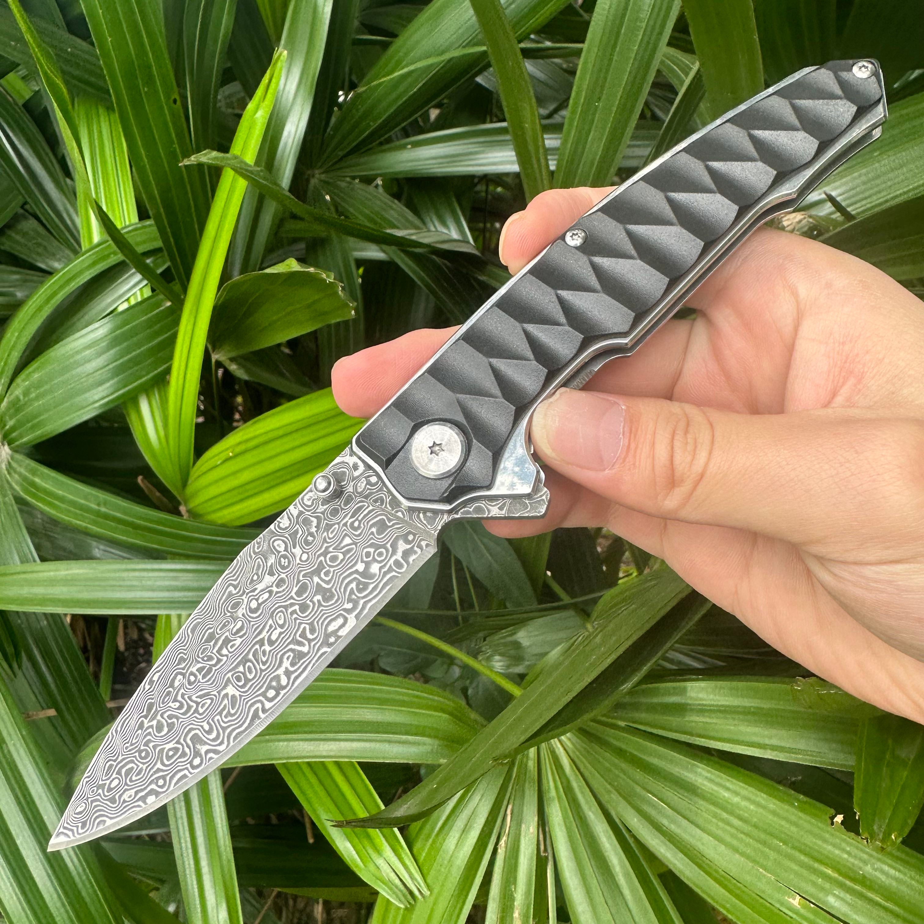 NK1314 Damascus Blade ABS Handle Folding Knife Liner Lock