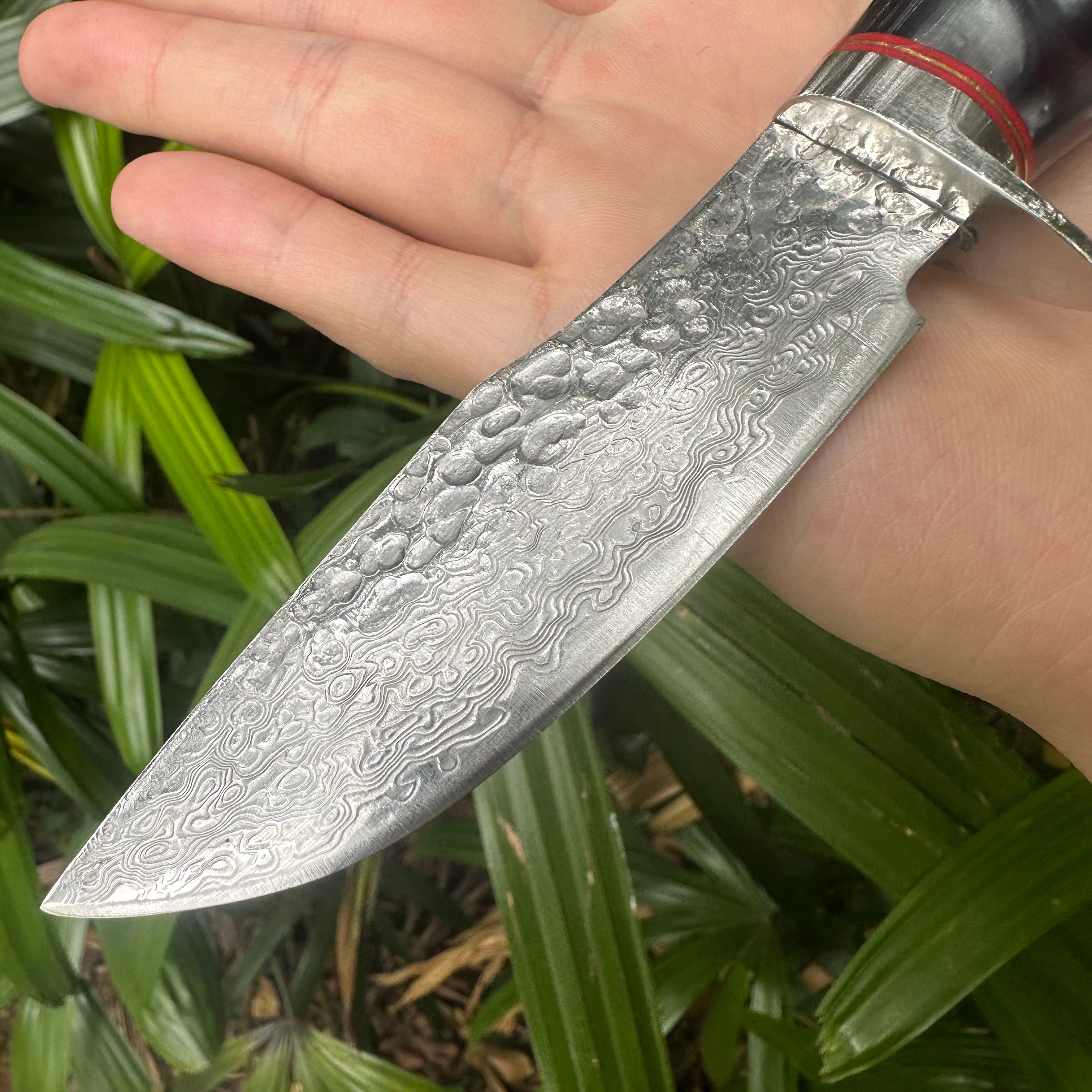 A036 Fiexd Damascus VG10 Blade Beef Bone Handle Leather Sheath